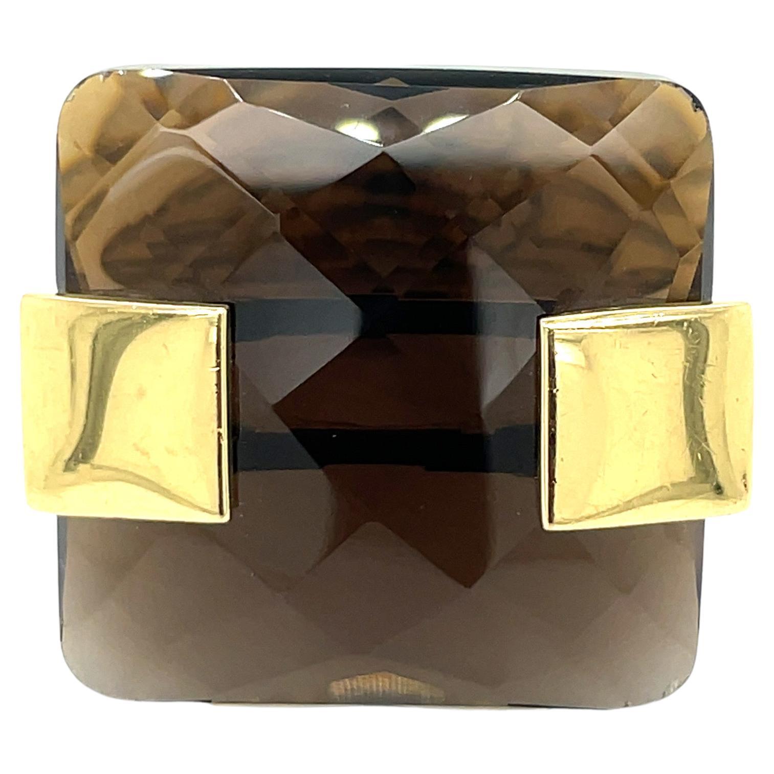 Smokey Quartz and 18K Yellow Gold Statement Ring