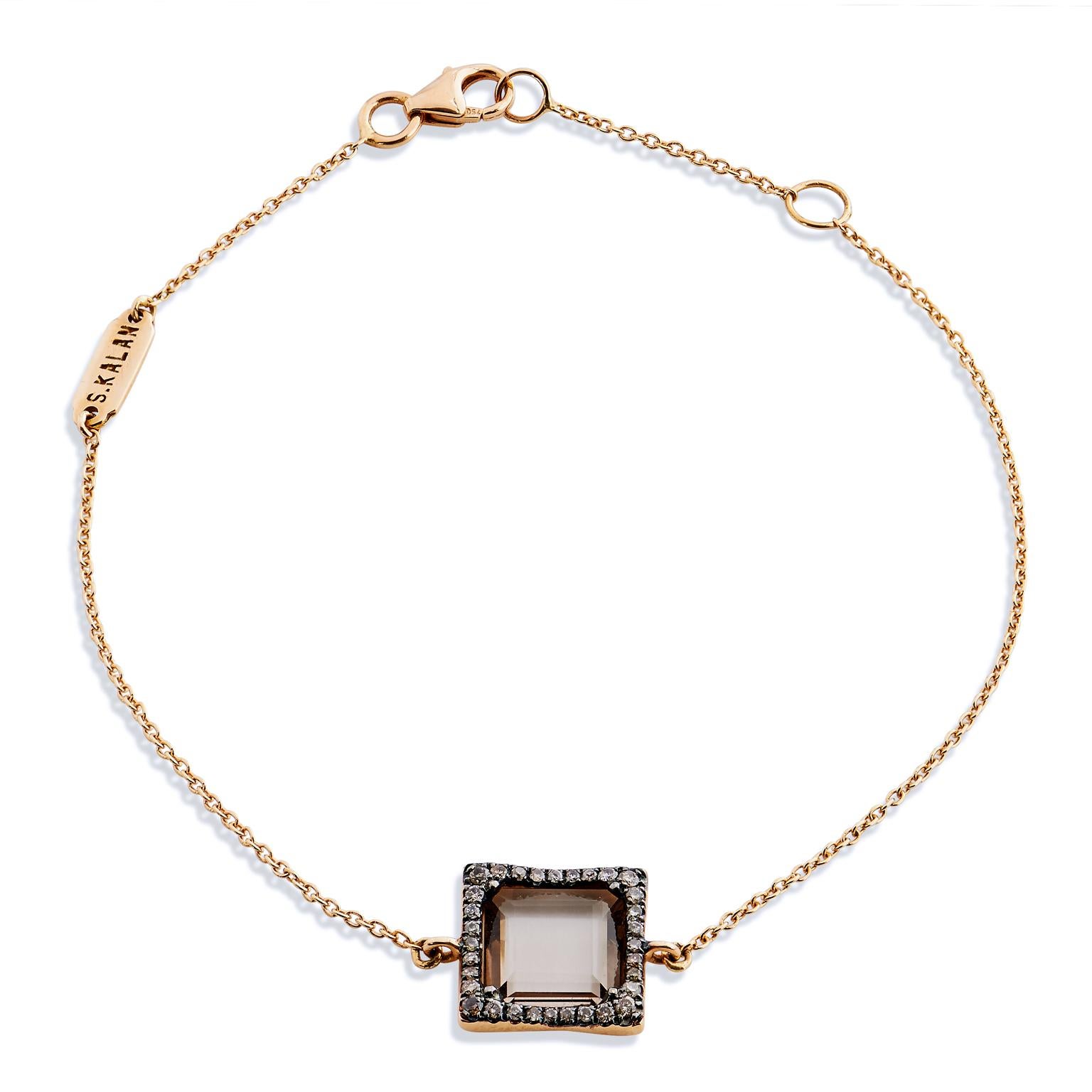 Cushion Cut Suzanne Kalan Smokey Quartz and Champagne Diamond 18 Karat Rose Gold Bracelet