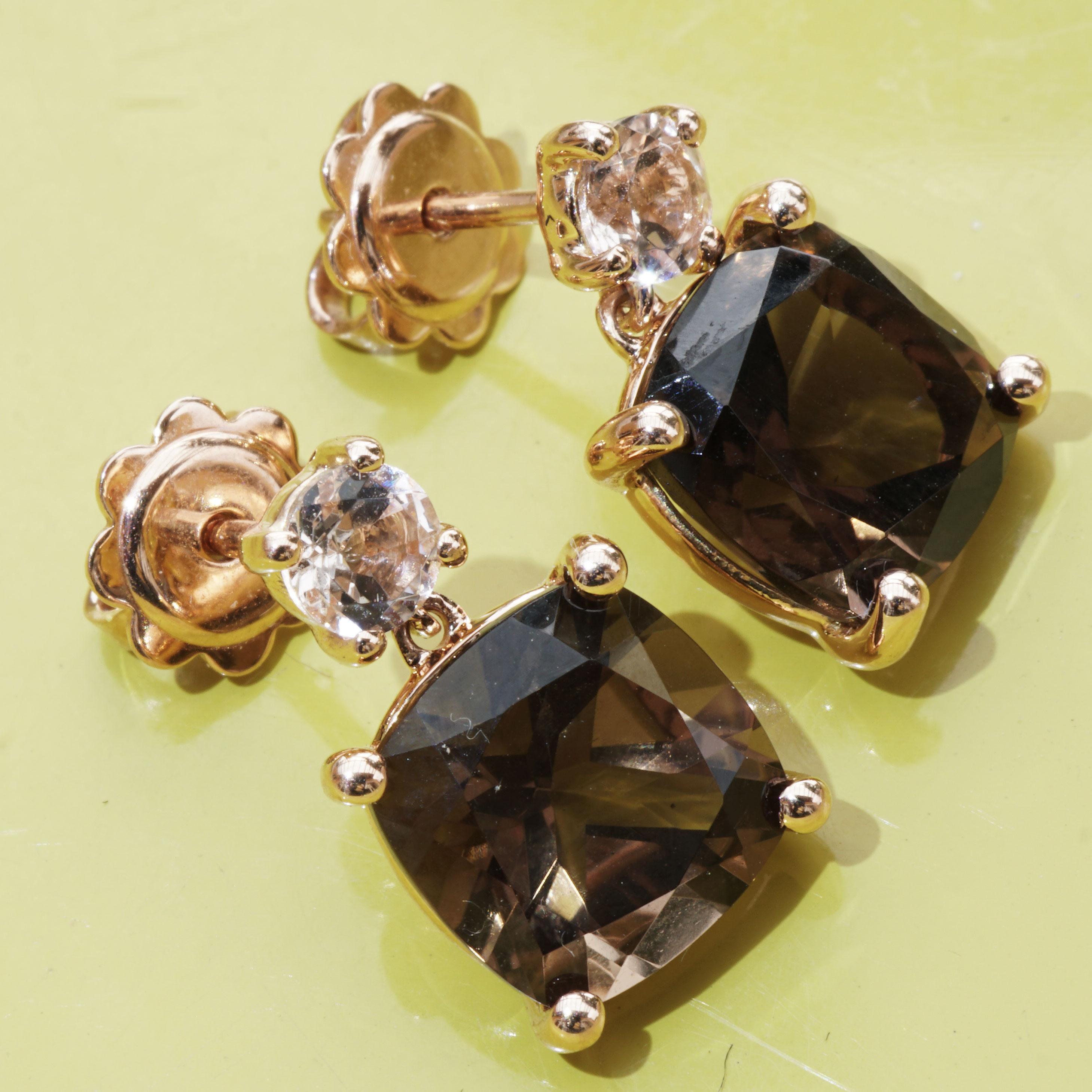Cushion Cut Smokey Quartz and Morganite  Top Combination in Rose Gold elegant Colors & Style For Sale