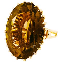 Smokey Quartz Antique Design Ring 14 Karat Yellow Gold Pointed Prong Custom Ring