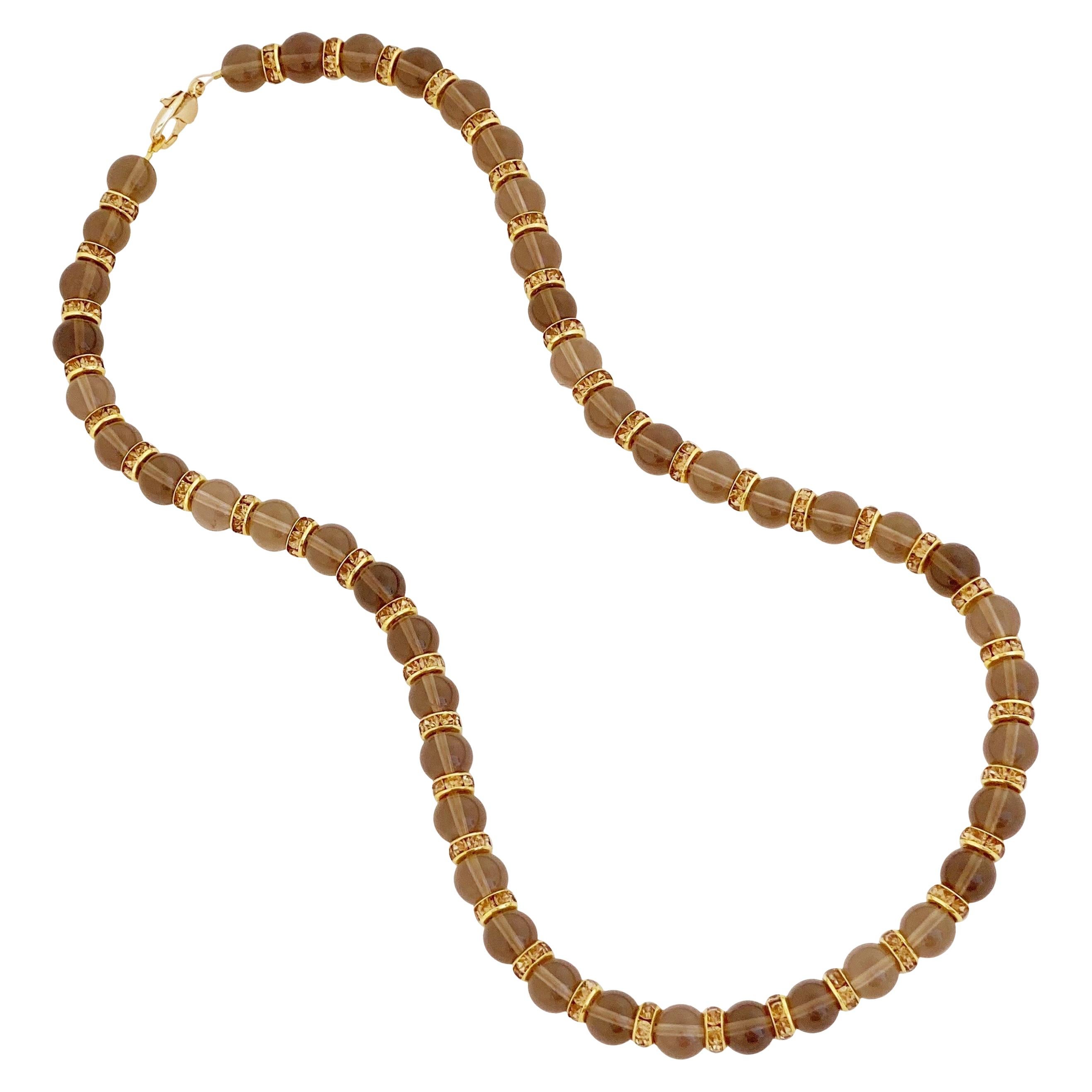 Halskette aus Rauchquarz mit Perlen und Edelsteinen im Angebot