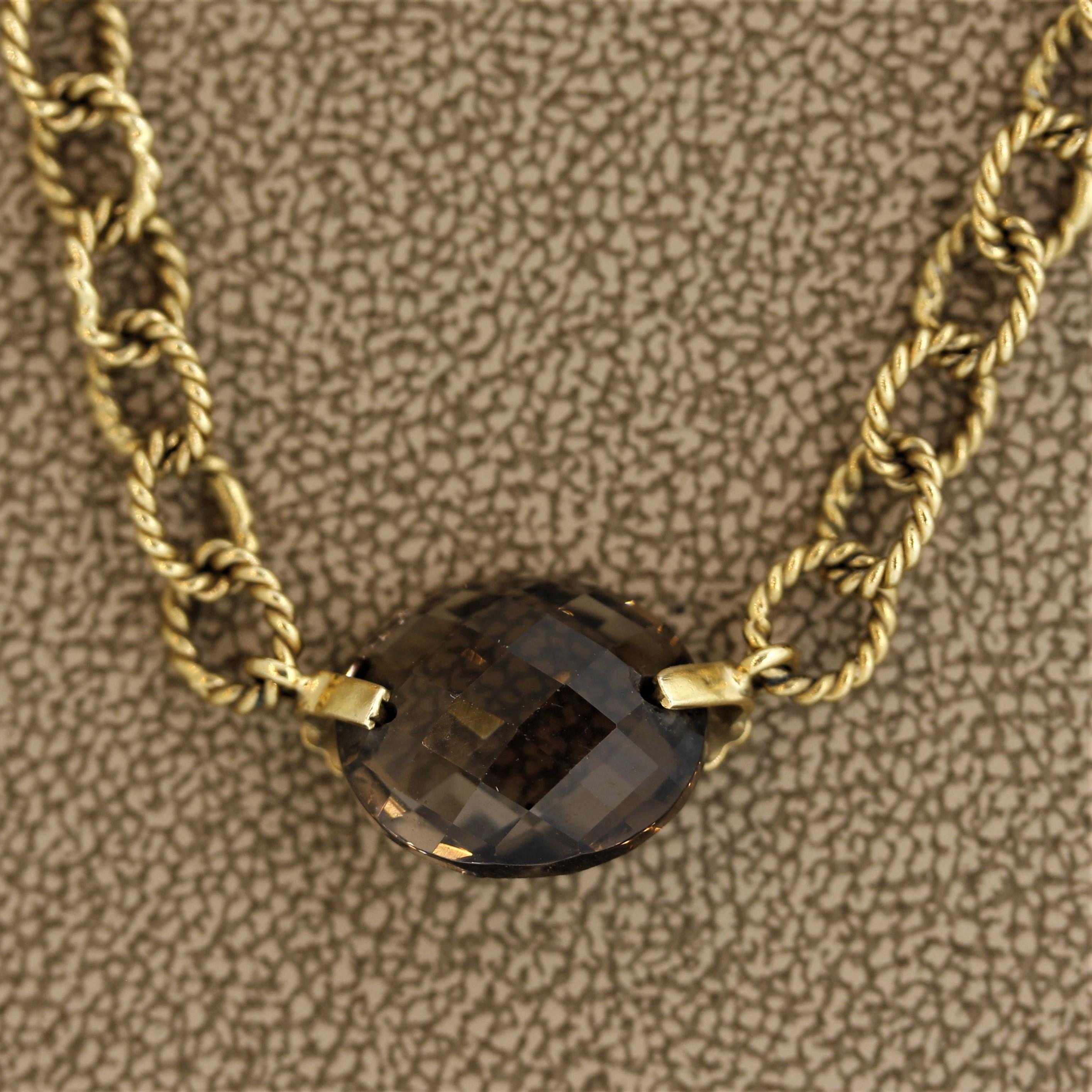 Gliederhalskette aus geflochtenem Gold mit Rauchquarz im Zustand „Neu“ in Beverly Hills, CA