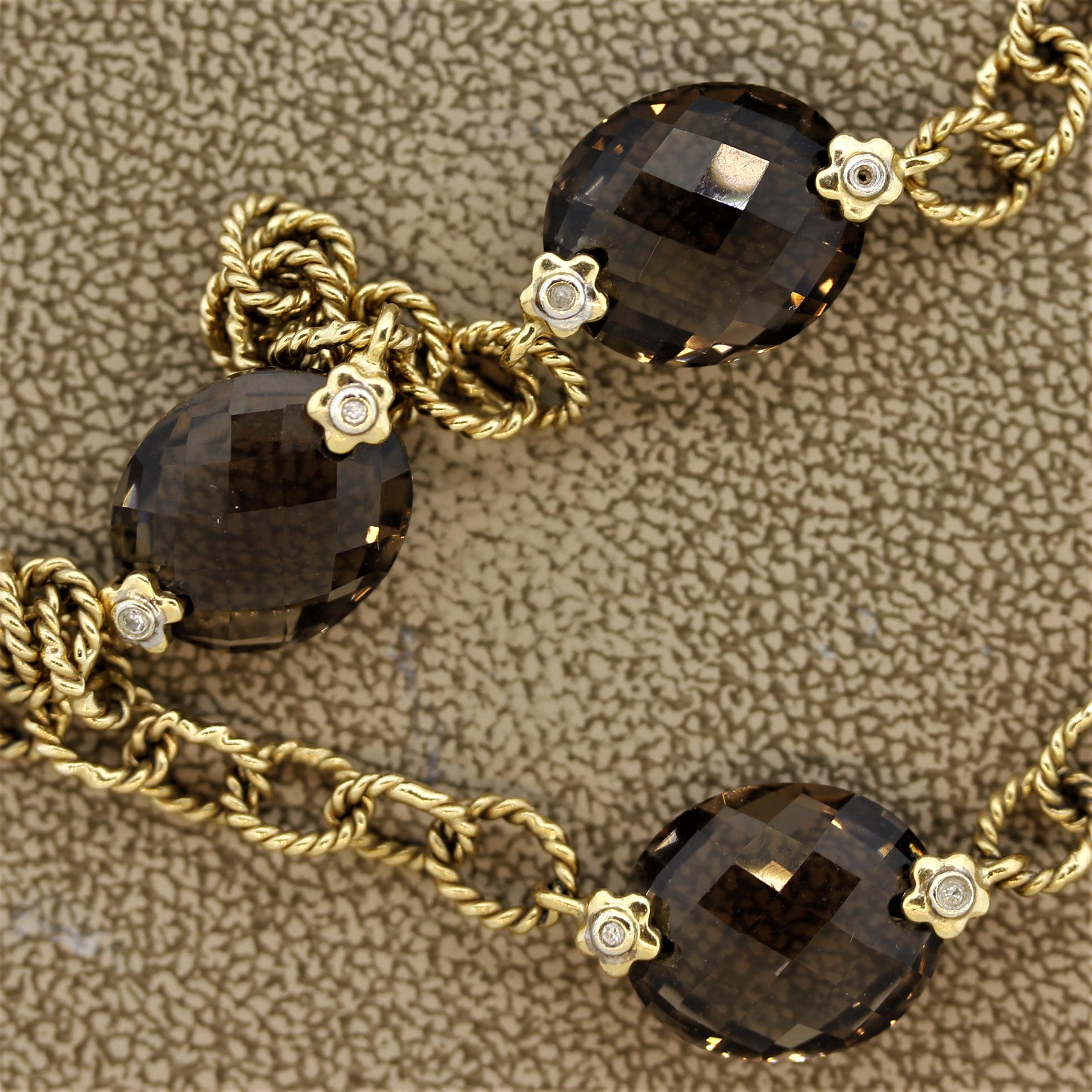 Gliederhalskette aus geflochtenem Gold mit Rauchquarz 3