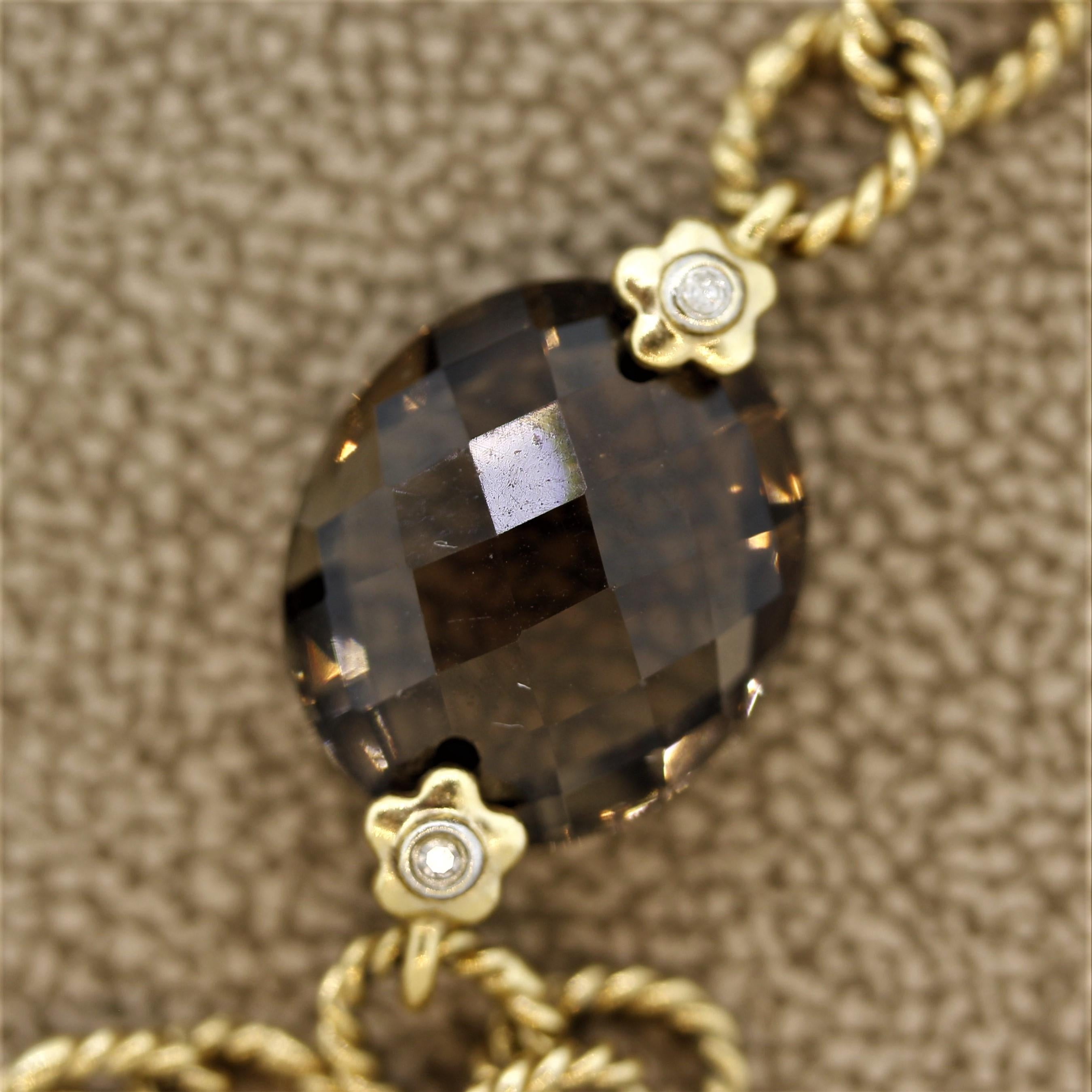 Gliederhalskette aus geflochtenem Gold mit Rauchquarz 4