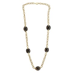 Smokey Quartz Braided-Gold Link Necklace