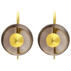 Ico & the Bird Fine Jewelry Smokey Quartz Cabochon 22-Karat Gold Earrings