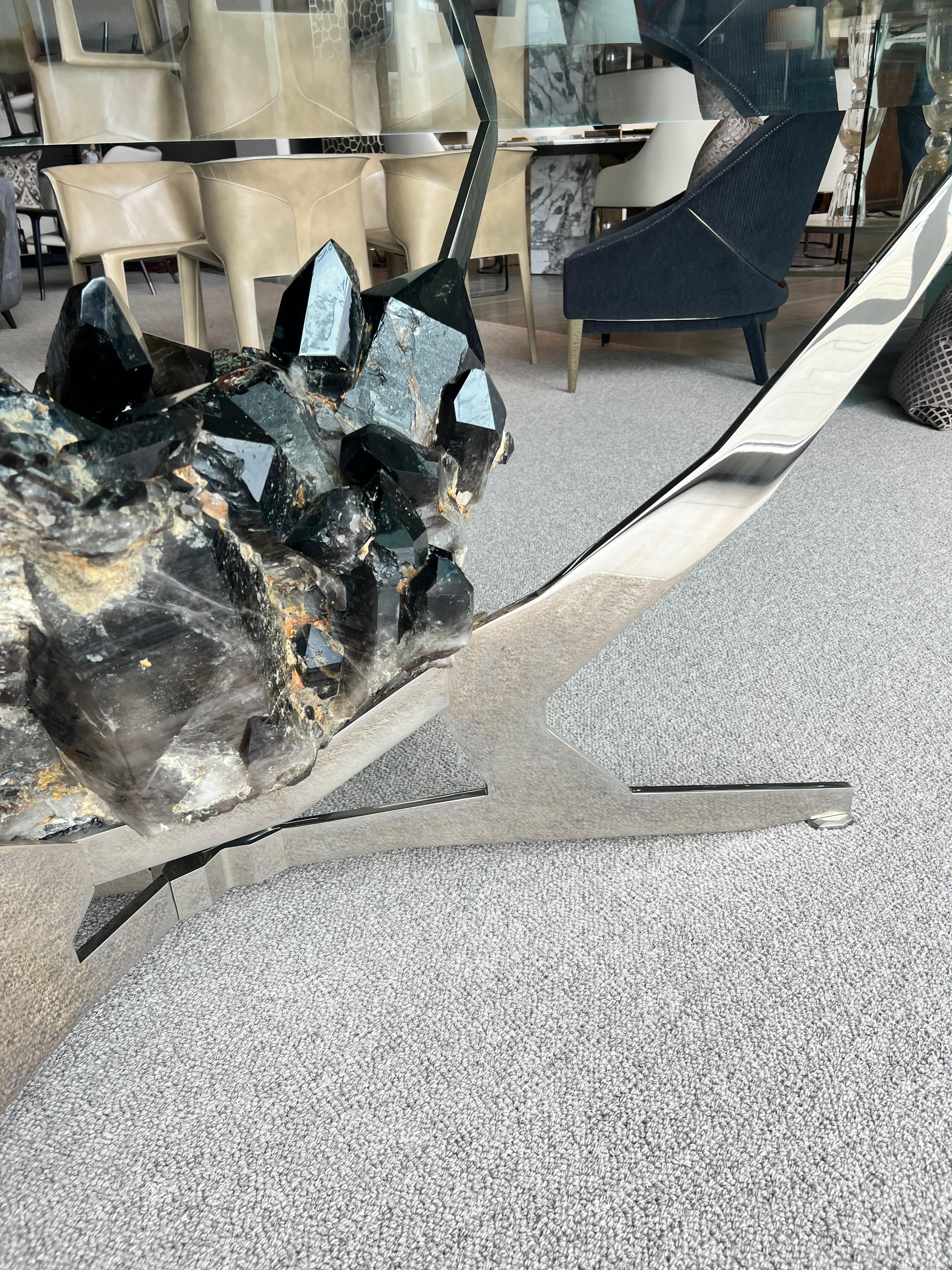 Smokey Quartz Dining Room Table By Giuliano Tincani (ITALY)Nickel with Glass Top For Sale 4