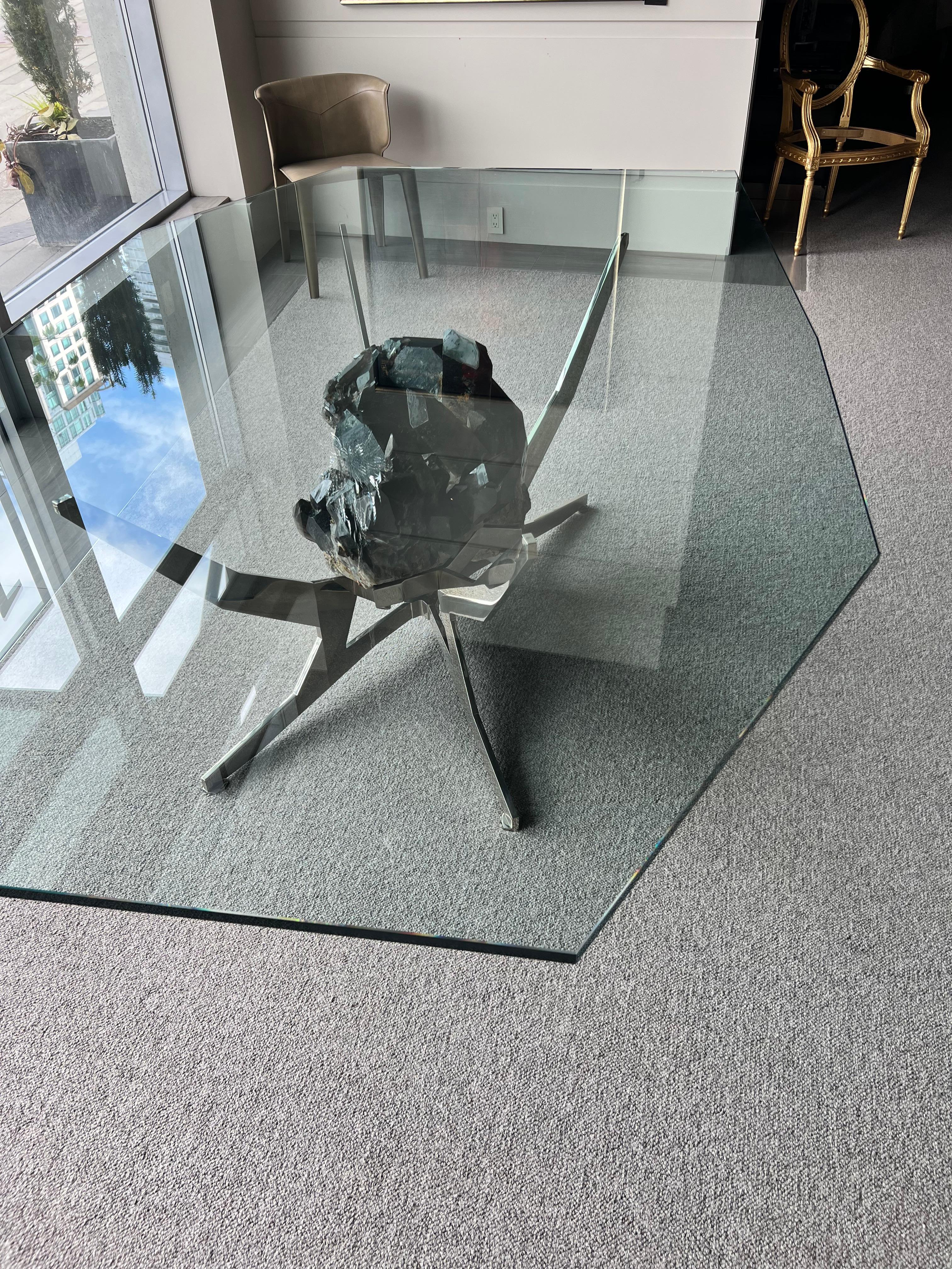 Contemporary Smokey Quartz Dining Room Table By Giuliano Tincani (ITALY)Nickel with Glass Top For Sale