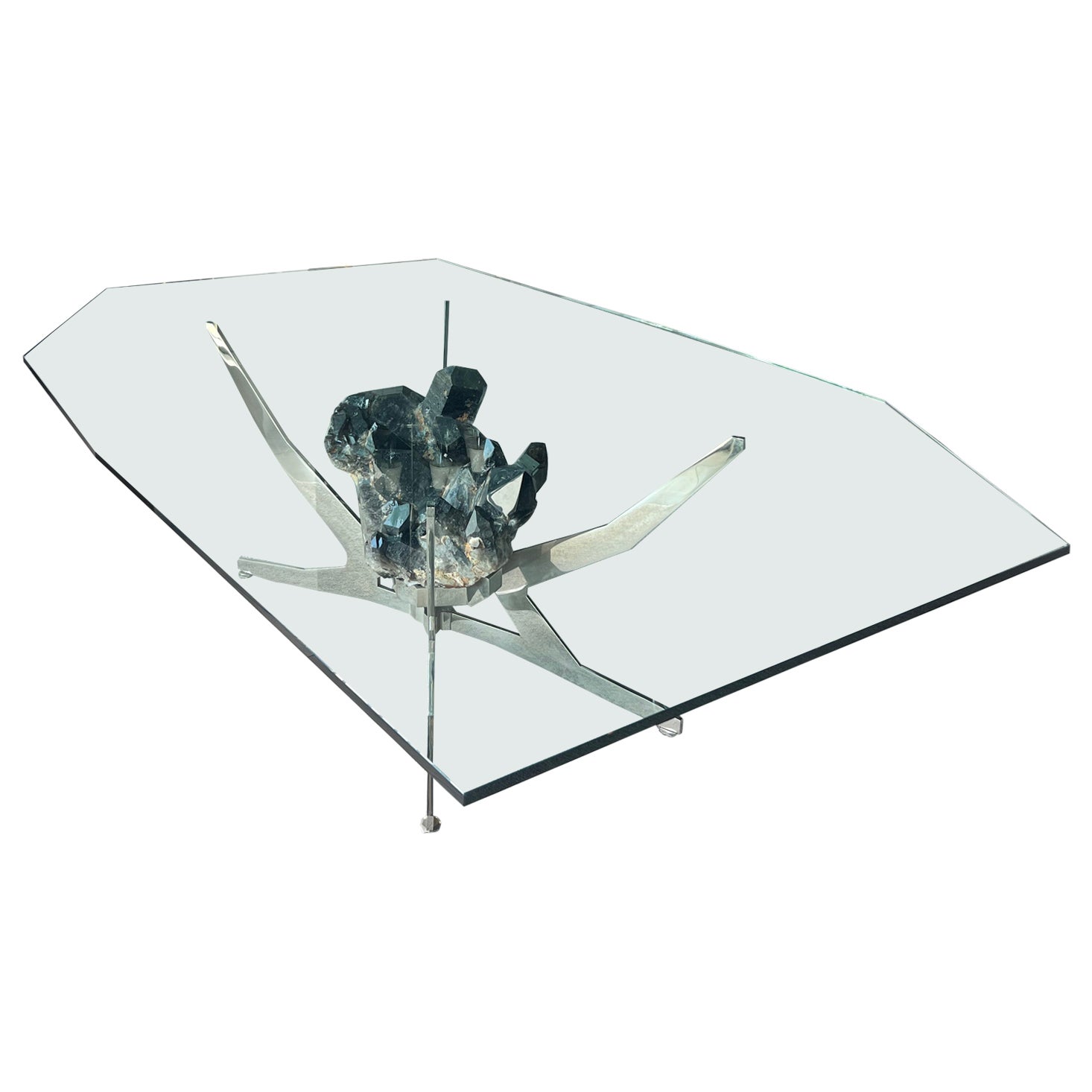 Table de salle à manger en quartz fumé par Giuliano Tincani (ITALIE) avec plateau en verre en vente