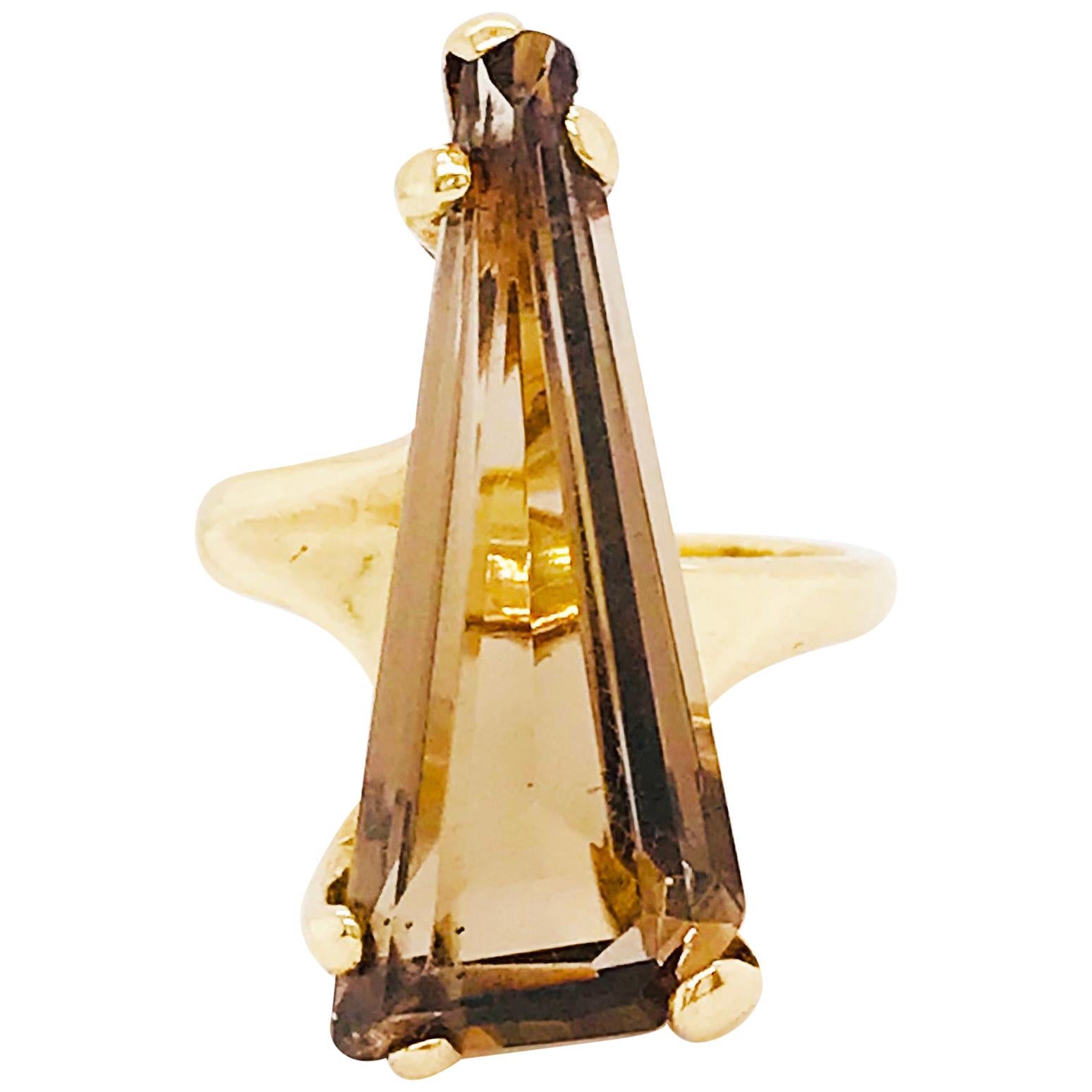 Smokey Quartz Estate Custom Ring in 14 Karat Yellow Gold For Sale