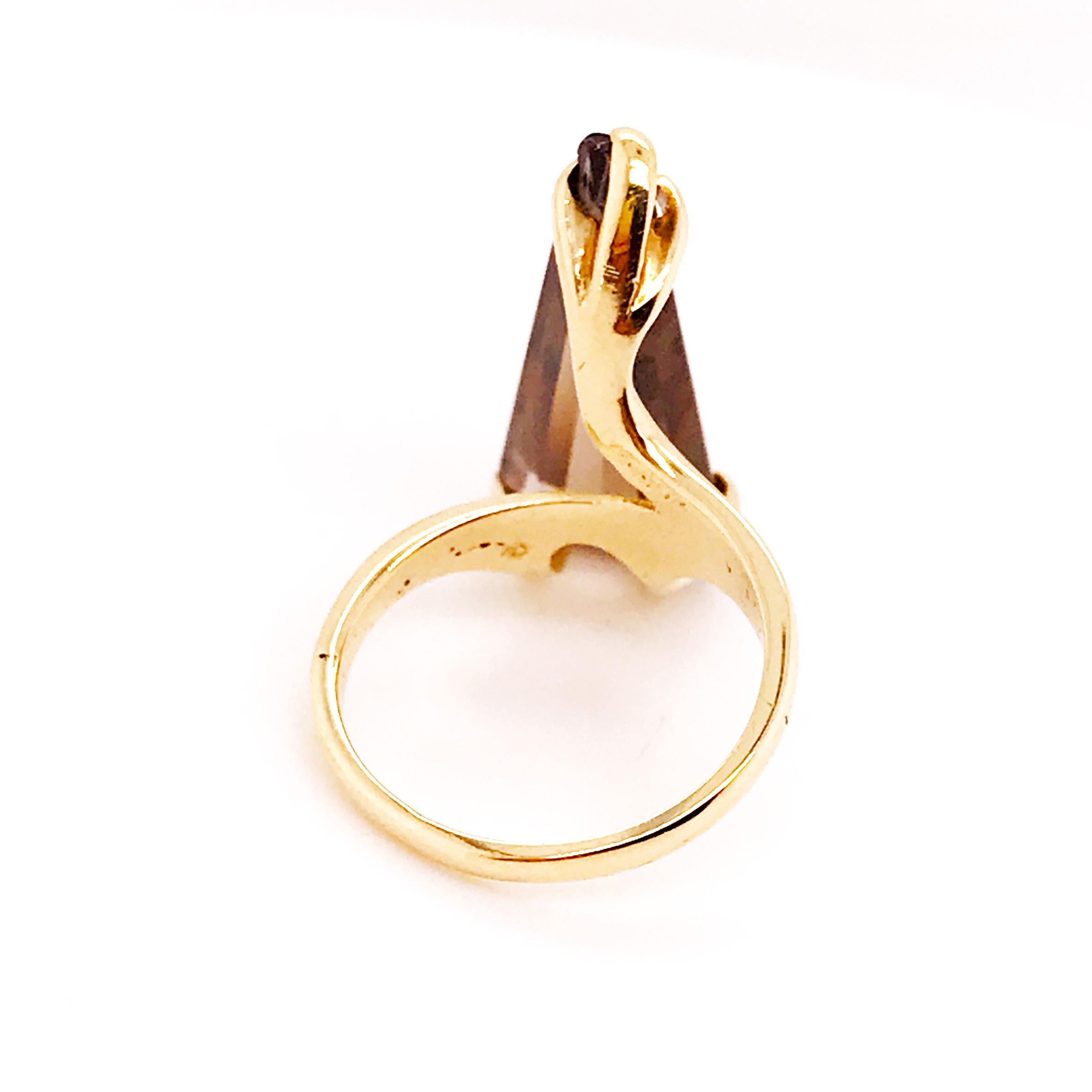 Smokey Quartz Estate Custom Ring in 14 Karat Yellow Gold For Sale 1