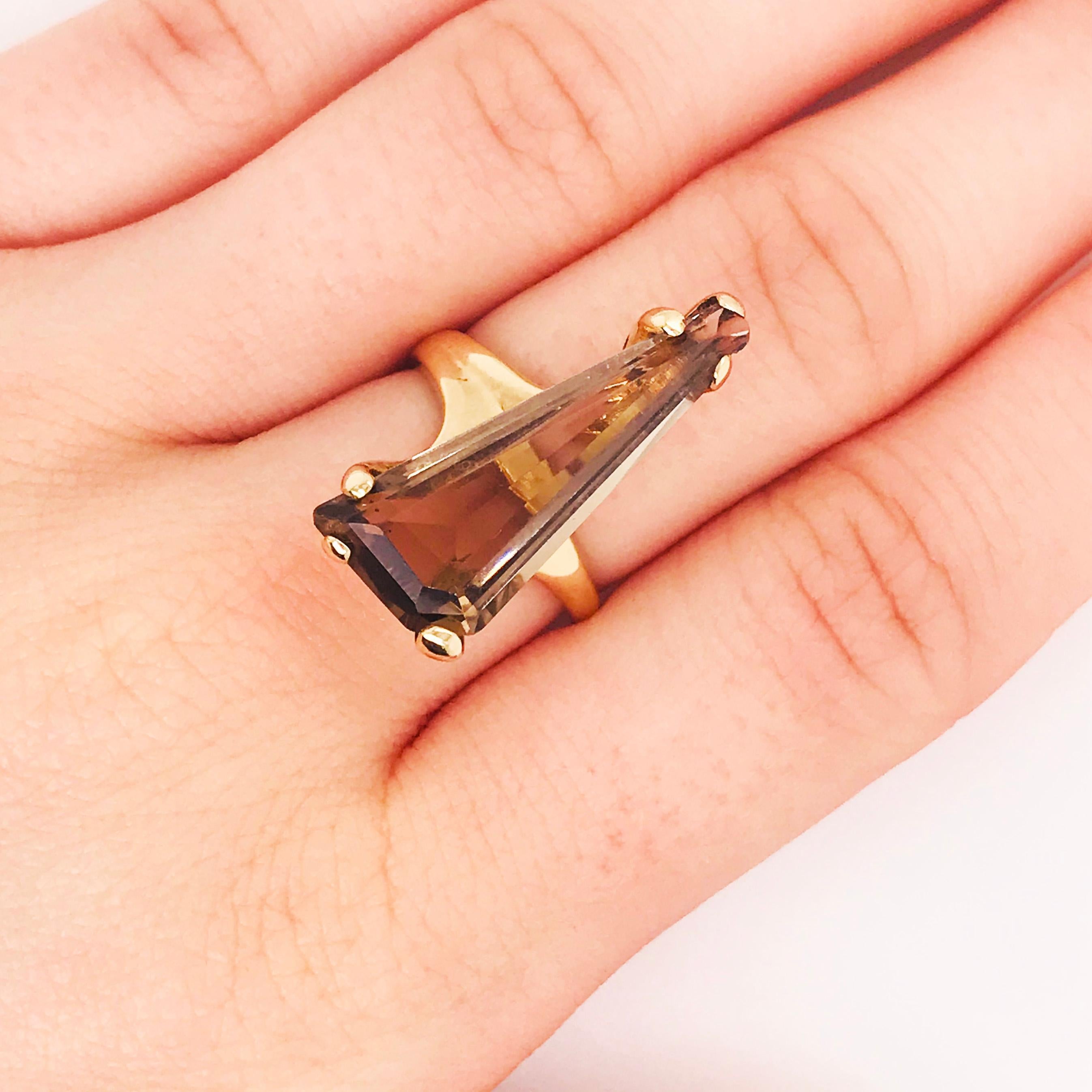 Modern Smokey Quartz Estate Custom Ring in 14 Karat Yellow Gold For Sale