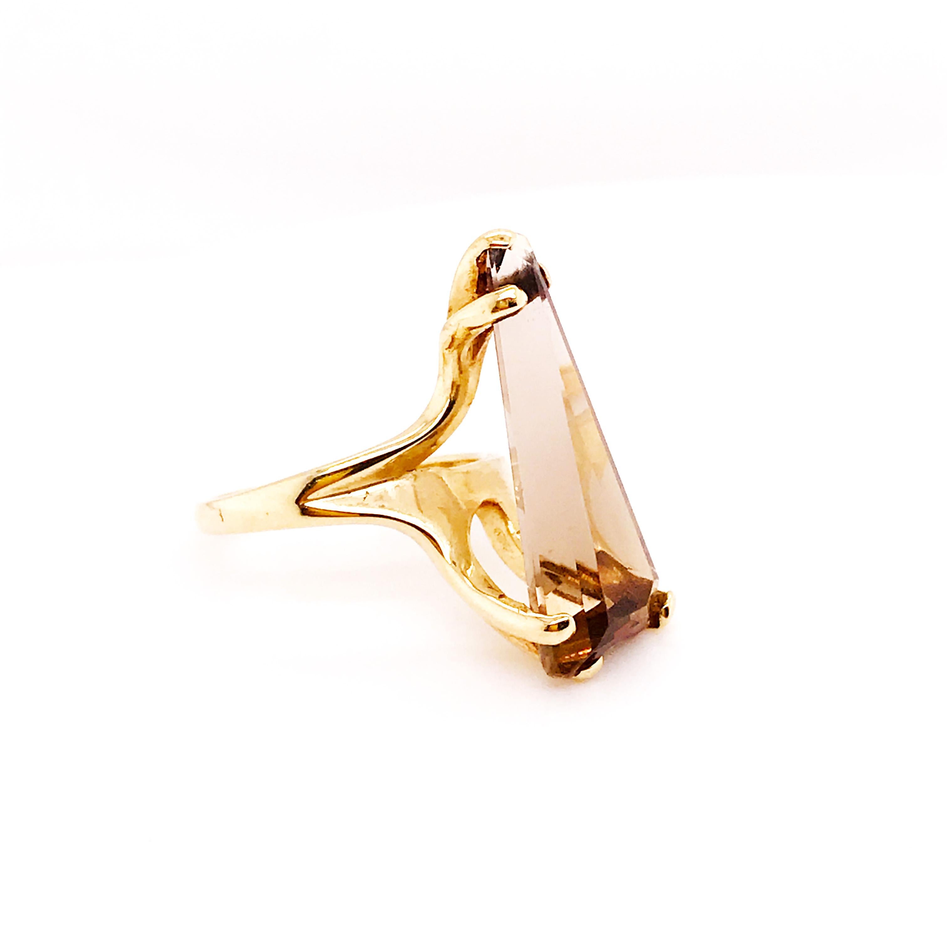 Women's Smokey Quartz Estate Custom Ring in 14 Karat Yellow Gold For Sale