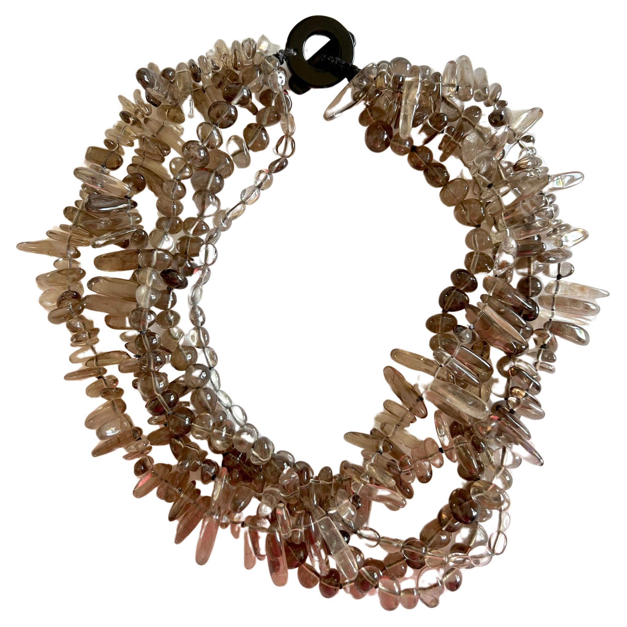 Artisan Smokey Quartz Hand Strung Five Strand Necklace 1990s