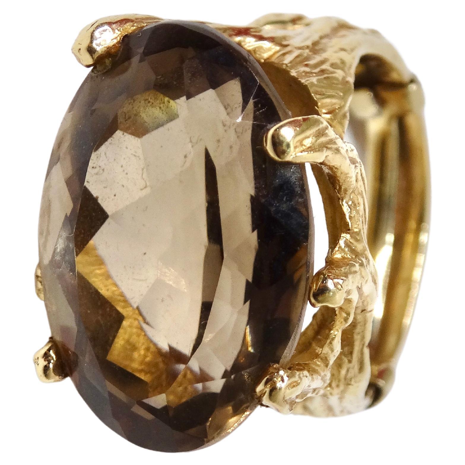 Smokey Quartz Large 1960's Cocktail Ring For Sale