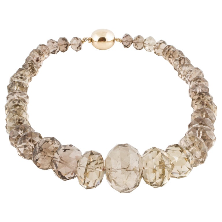 Smokey Quartz Large Faceted Bead Necklace For Sale at 1stDibs