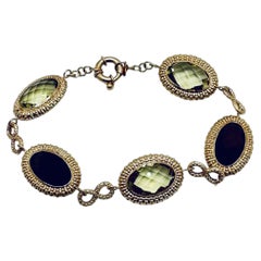 Bracciale A Link con quarzo fumé in oro 14K, Made in Mexico