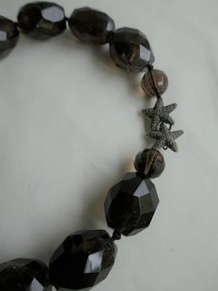 Smokey Quartz Nuggets Gemstone Necklace 925 Oxidized Silver Exclusive Clasp
