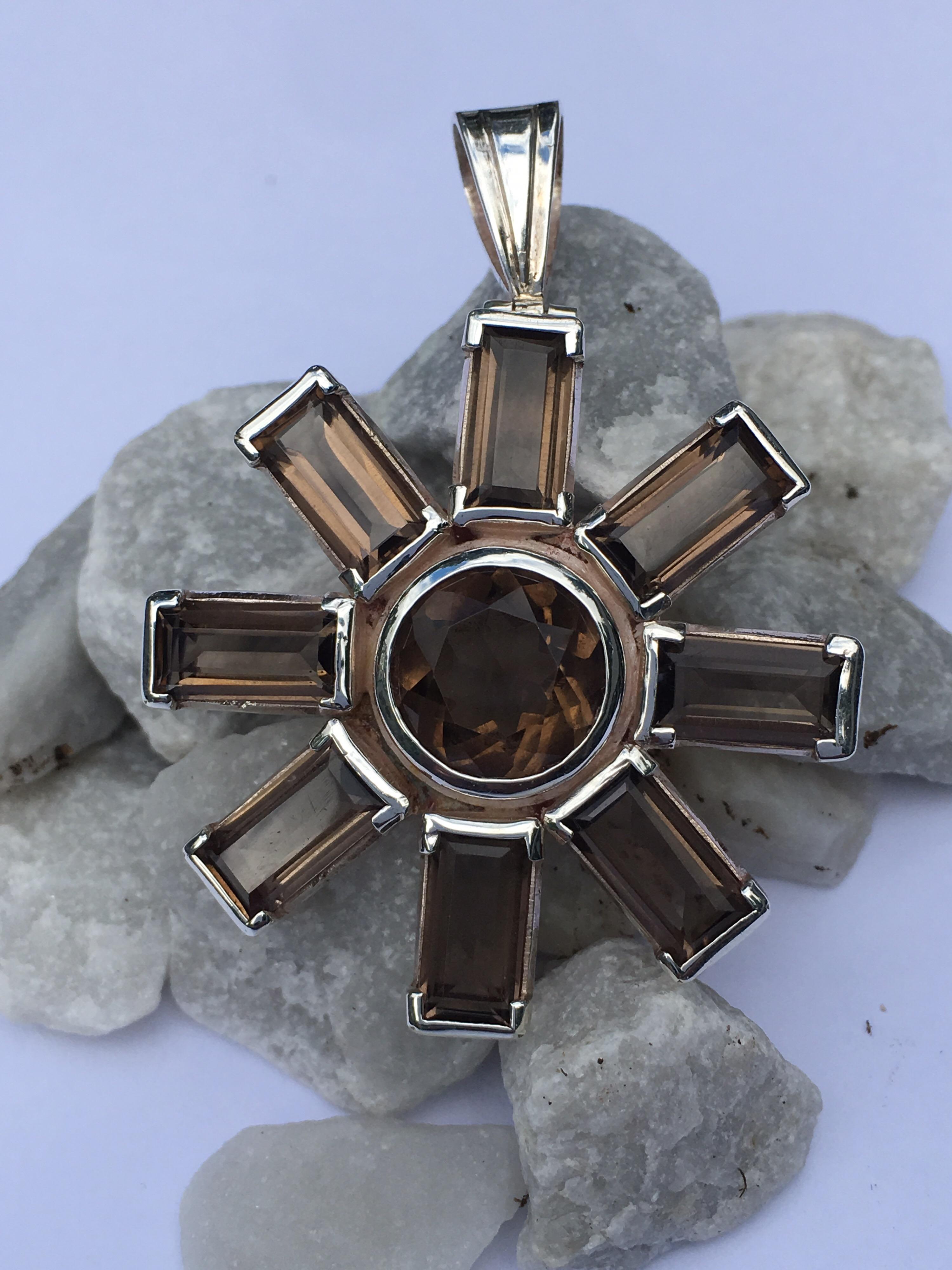 Ciondolo con quarzo fumé in argento sterling in vendita 6