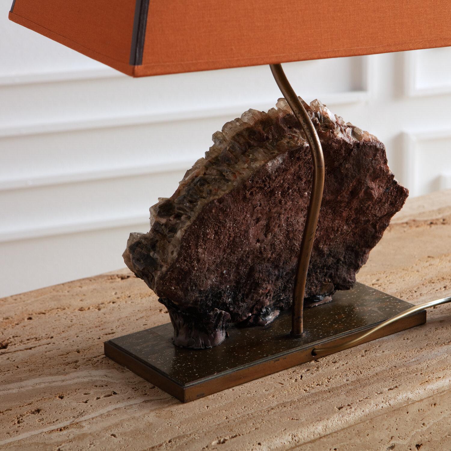 20th Century Smokey Quartz Specimen Table Lamp with Terracotta Lamp Shade