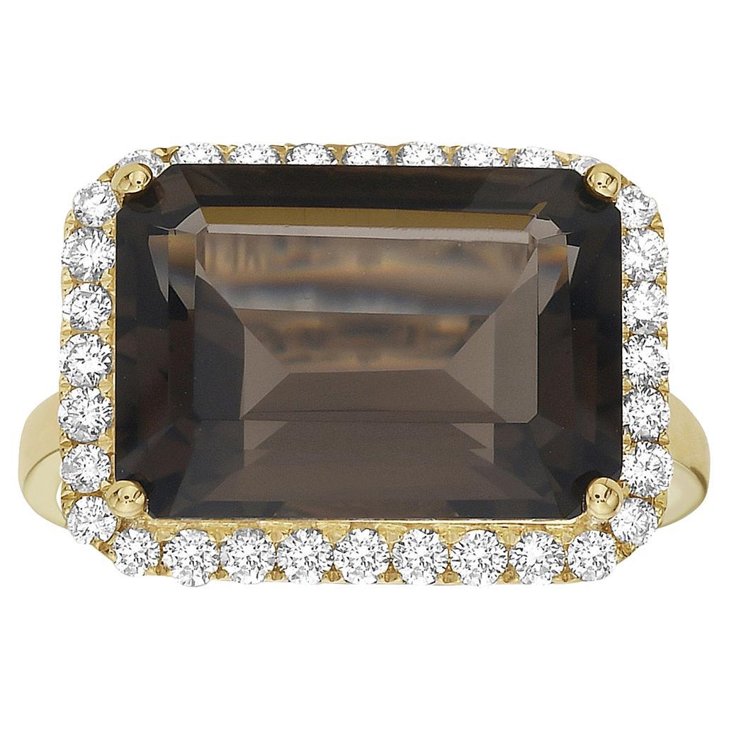 Smokey Quartz Yellow Gold Diamond Ring For Sale
