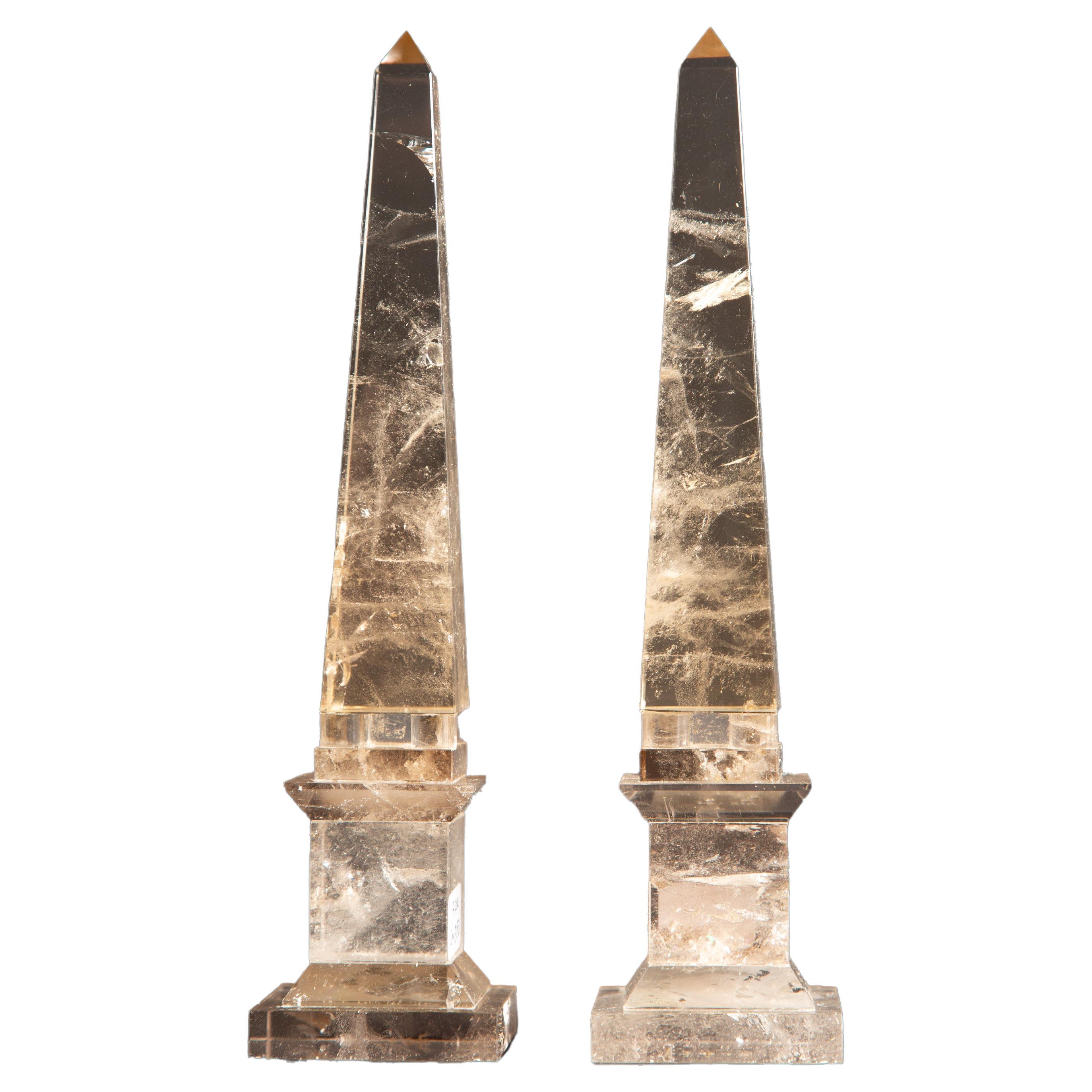 Smokey Rock Crystal Obelisk, 8" Pair
