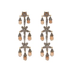 Boucles d'oreilles lustre en topaze fumée et diamants