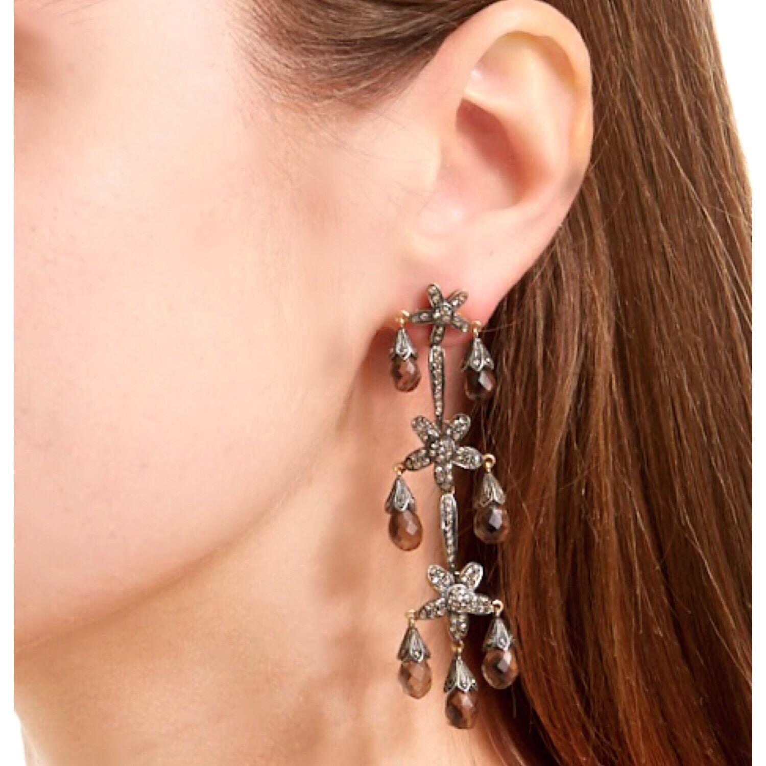 Smokey Topaz and Diamond Chandelier Earrings In New Condition For Sale In Los Angeles, CA