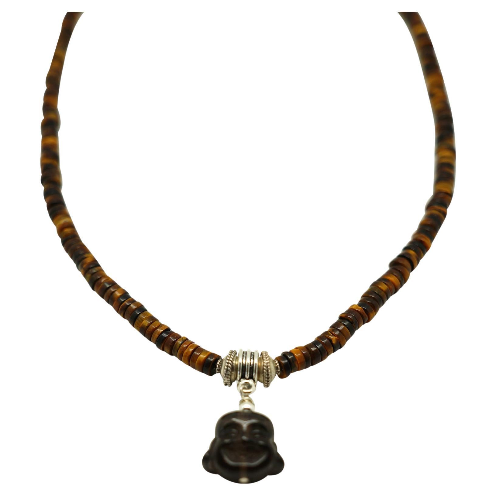 Smoking Buddha Tiger's Eye Necklace For Sale