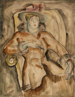 Smoking lady in hat. Einar Forseth (1892-1988). Signed and dated 1919.