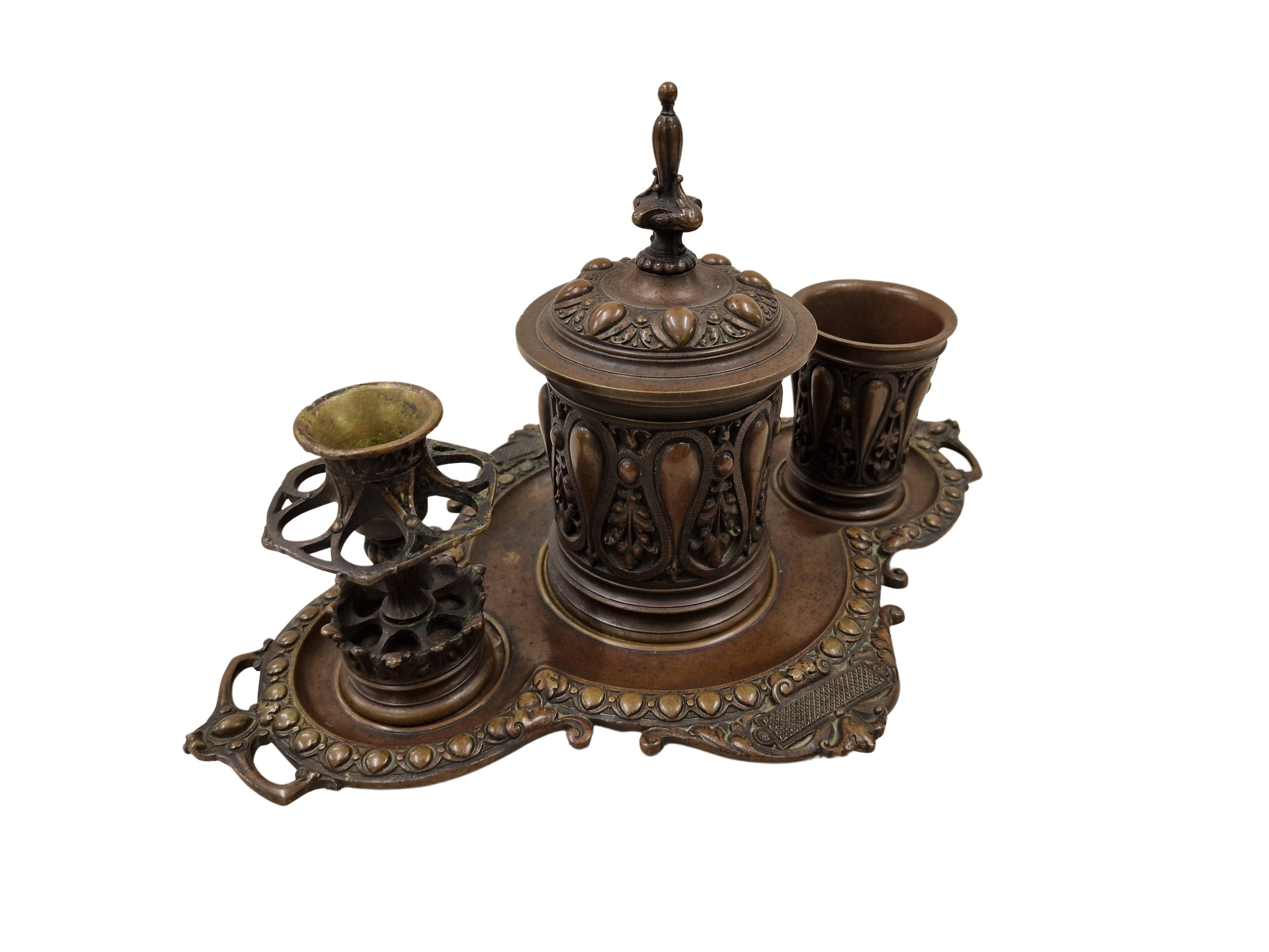 Smoking Set 4 pieces, tobacco cigar, solid bronze stamped, Historism 1880 Europe For Sale 2