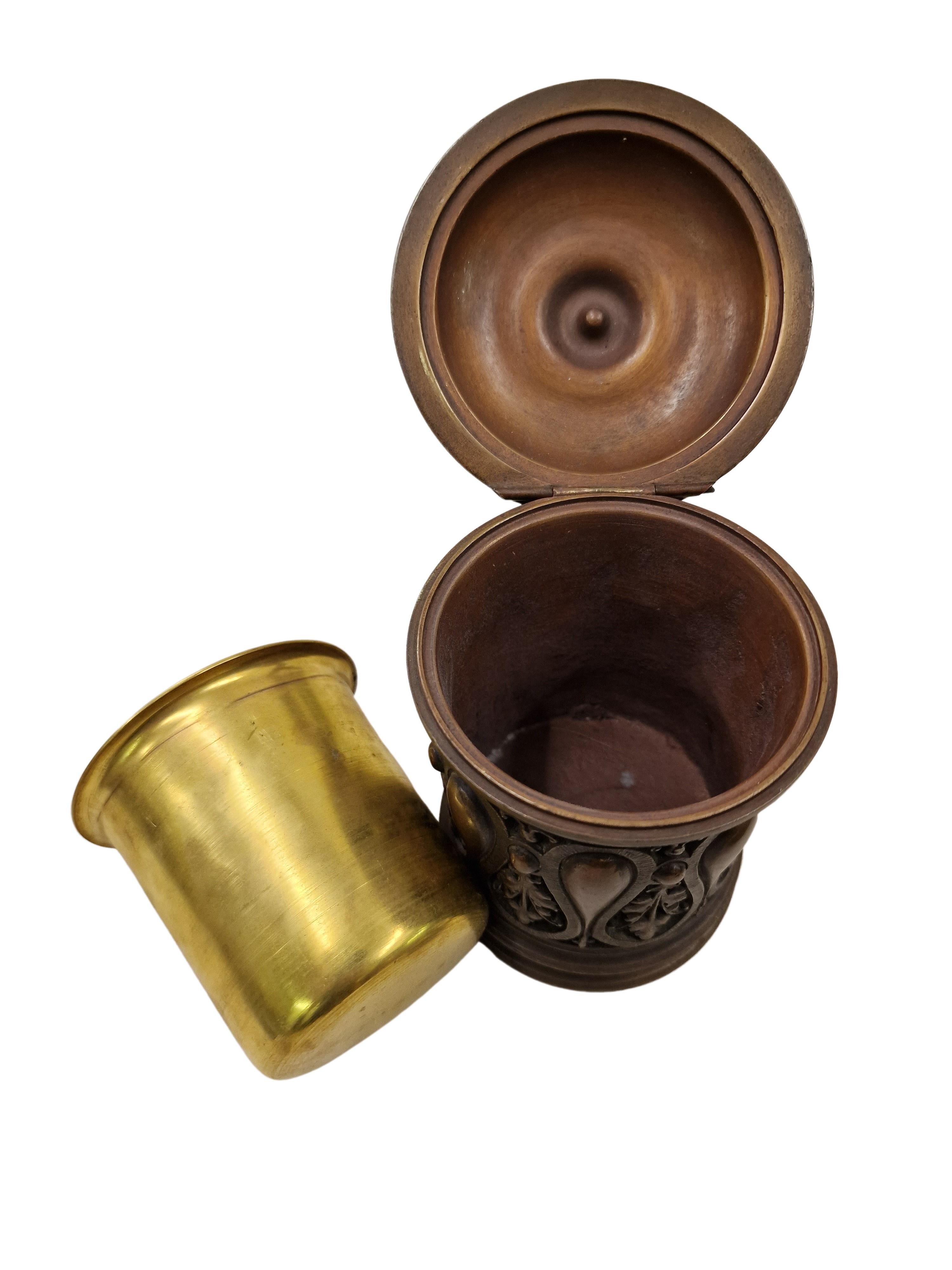 Brass Smoking Set 4 pieces, tobacco cigar, solid bronze stamped, Historism 1880 Europe For Sale