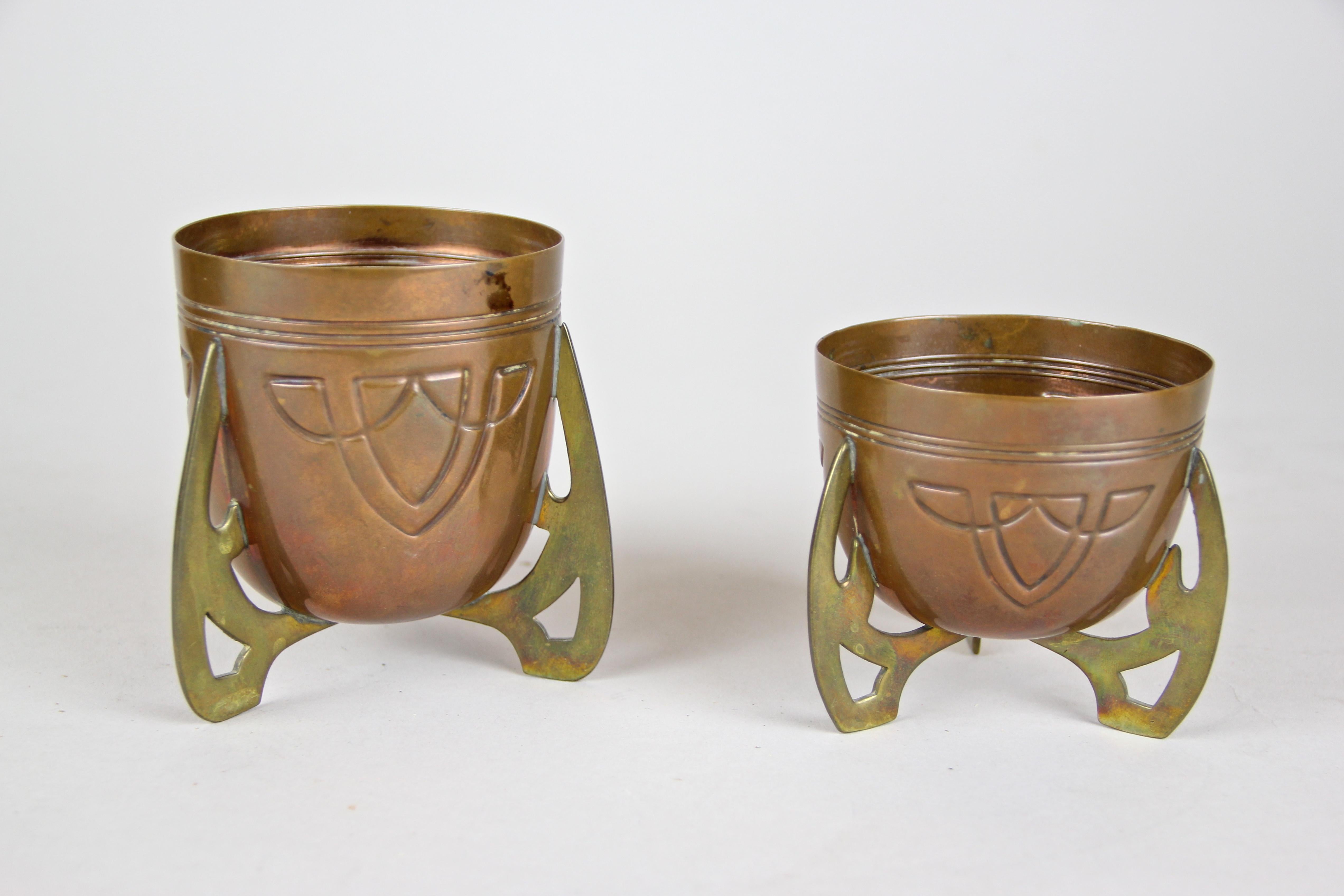 Smoking Set with Plate Copper/ Brass Art Nouveau, Austria, circa 1915 In Good Condition For Sale In Lichtenberg, AT