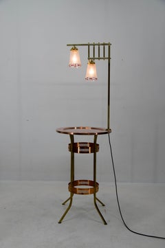 Brass and Copper Table with Lamp Attributed to Josef Hoffmann, 1900s
