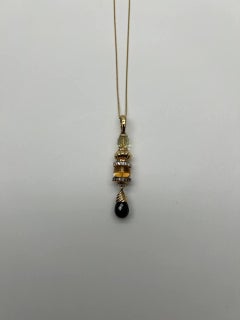 Smoky Brown Gelb Quarz Orange Citrin 14K Gold Diamanten Anhänger Halskette