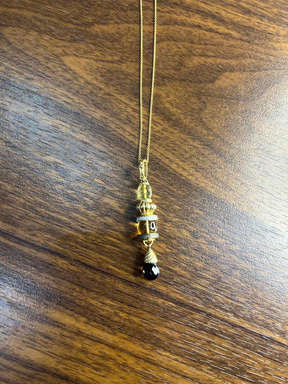 Smoky Brown Yellow Quartz Orange Citrine 14K Gold Diamonds Pendant Necklace In New Condition For Sale In Oakton, VA