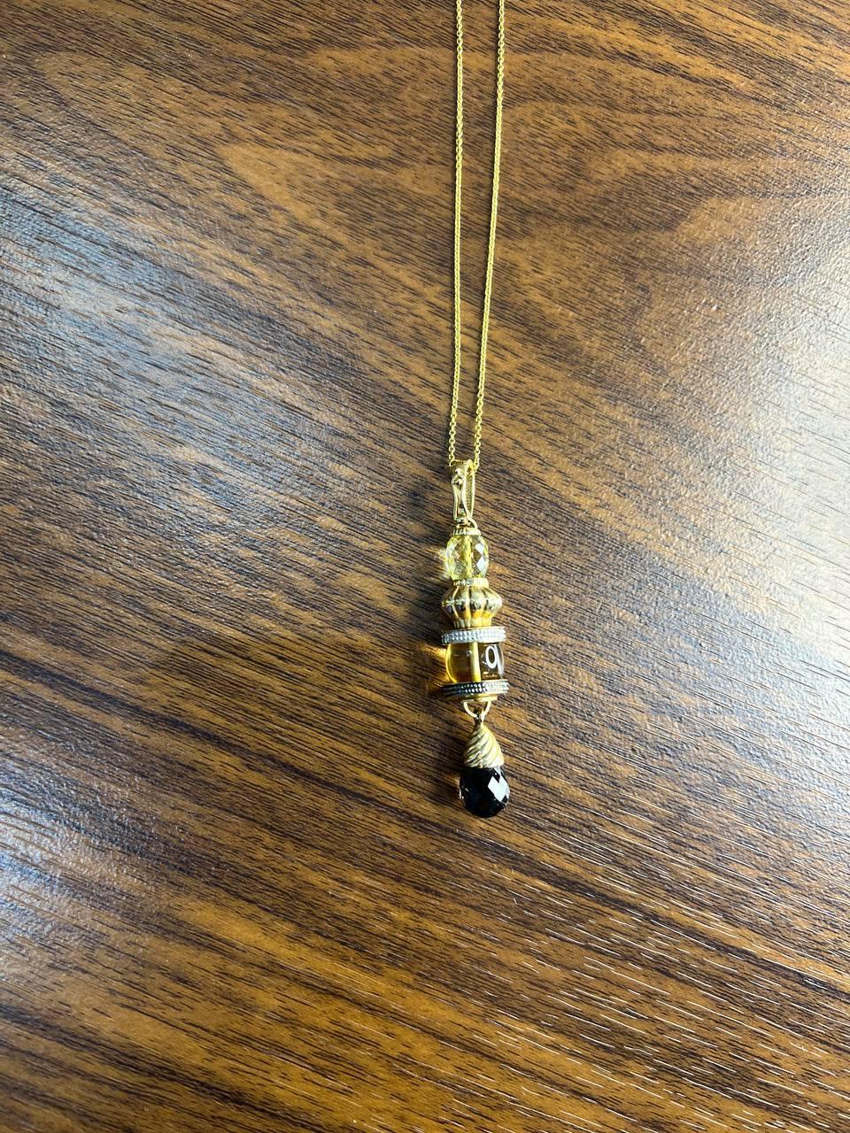 Women's Smoky Brown Yellow Quartz Orange Citrine 14K Gold Diamonds Pendant Necklace For Sale