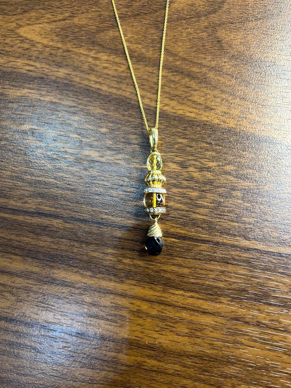 Smoky Brown Yellow Quartz Orange Citrine 14K Gold Diamonds Pendant Necklace For Sale 2