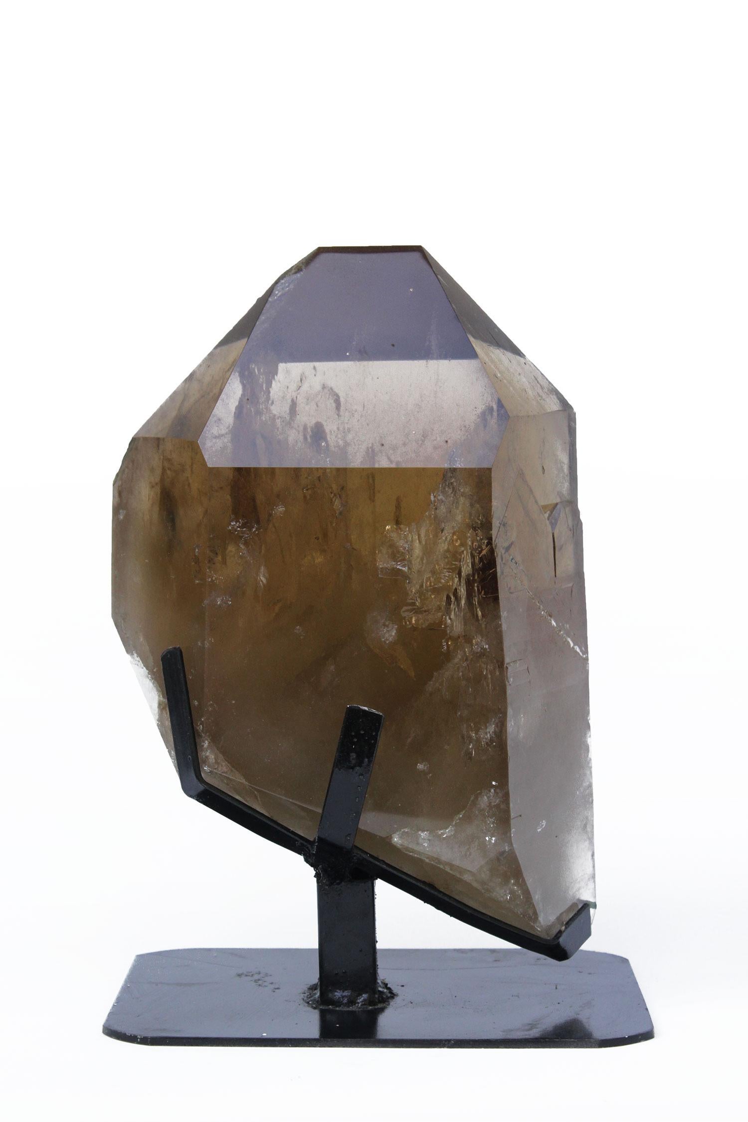 Organic Modern Smoky Citrine Crystal Point on a Custom Black Stand For Sale