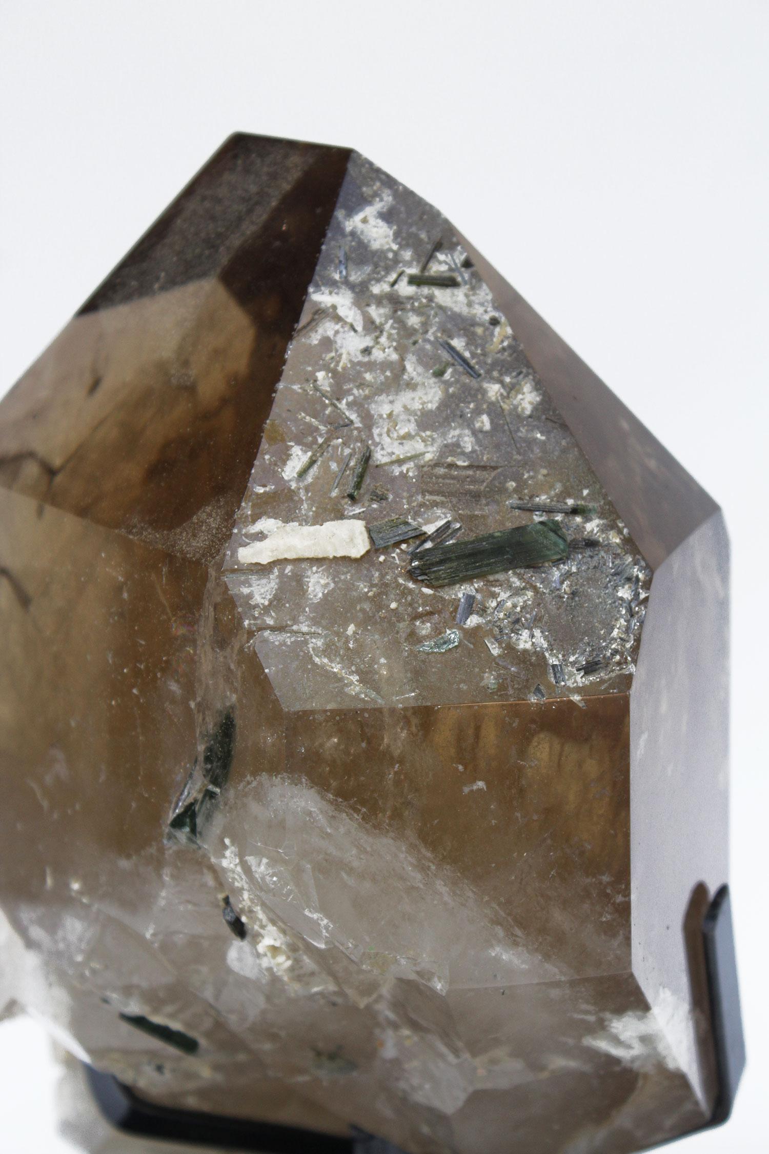 Polished Smoky Citrine Crystal Point on a Custom Black Stand For Sale