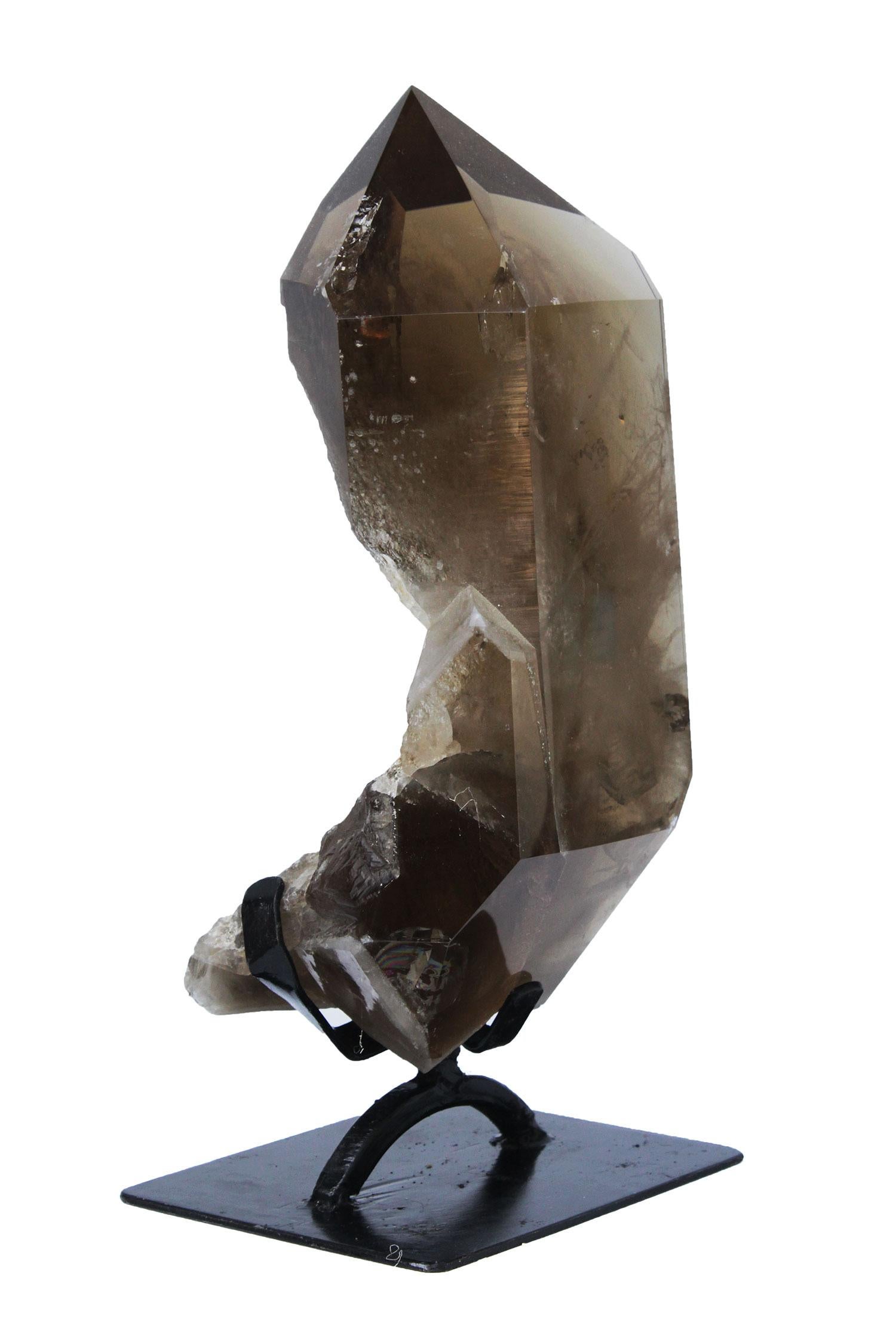 Organic Modern Smoky Citrine Crystal Quartz Point on a Custom Black Stand For Sale