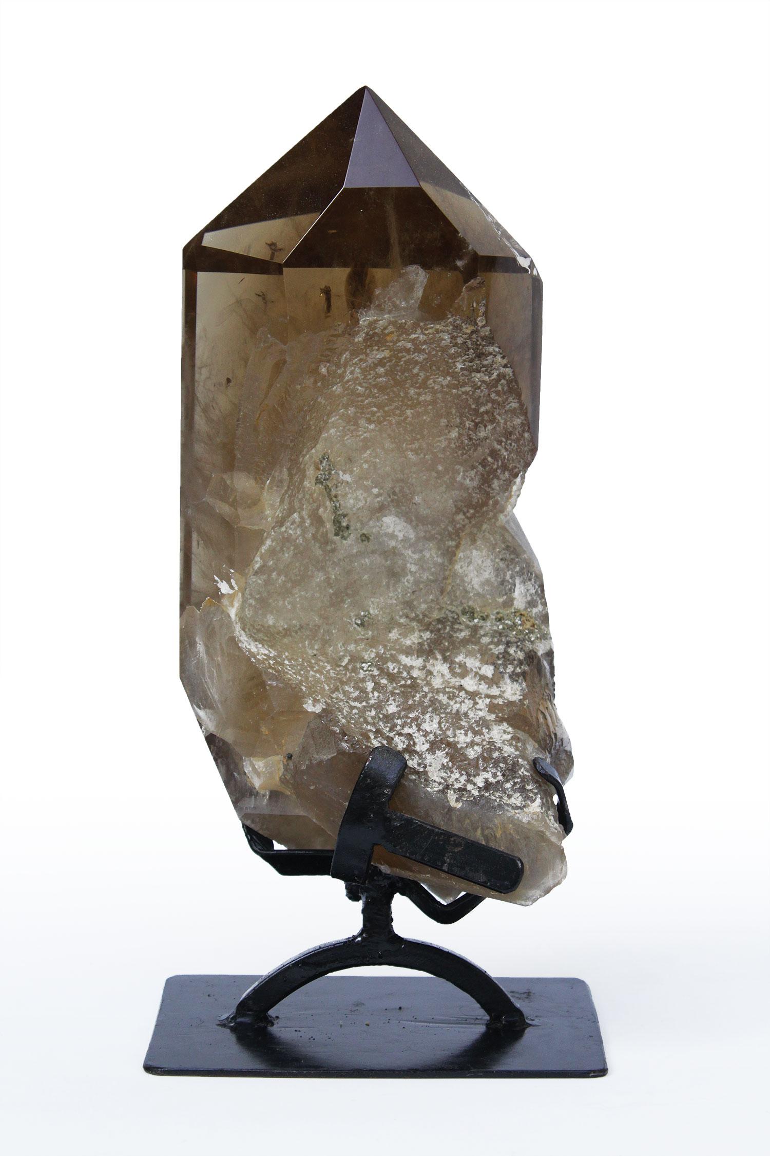 Polished Smoky Citrine Crystal Quartz Point on a Custom Black Stand For Sale