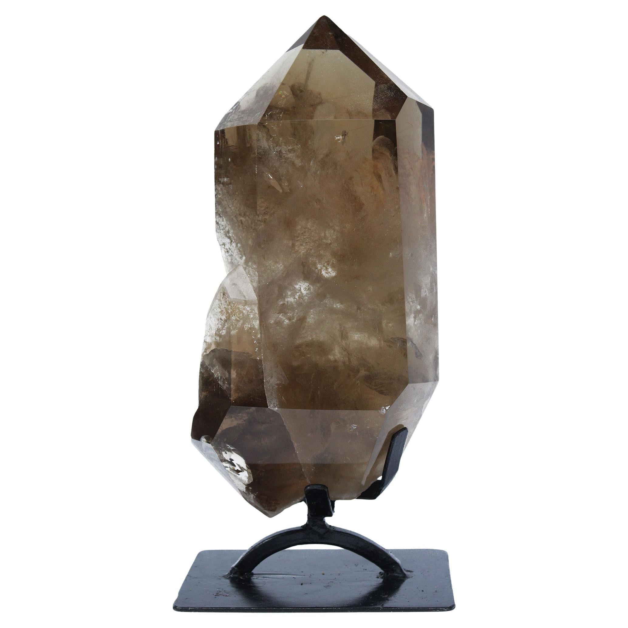 Punta de Cristal de Cuarzo Citrino Ahumado en un Soporte Negro Personalizado