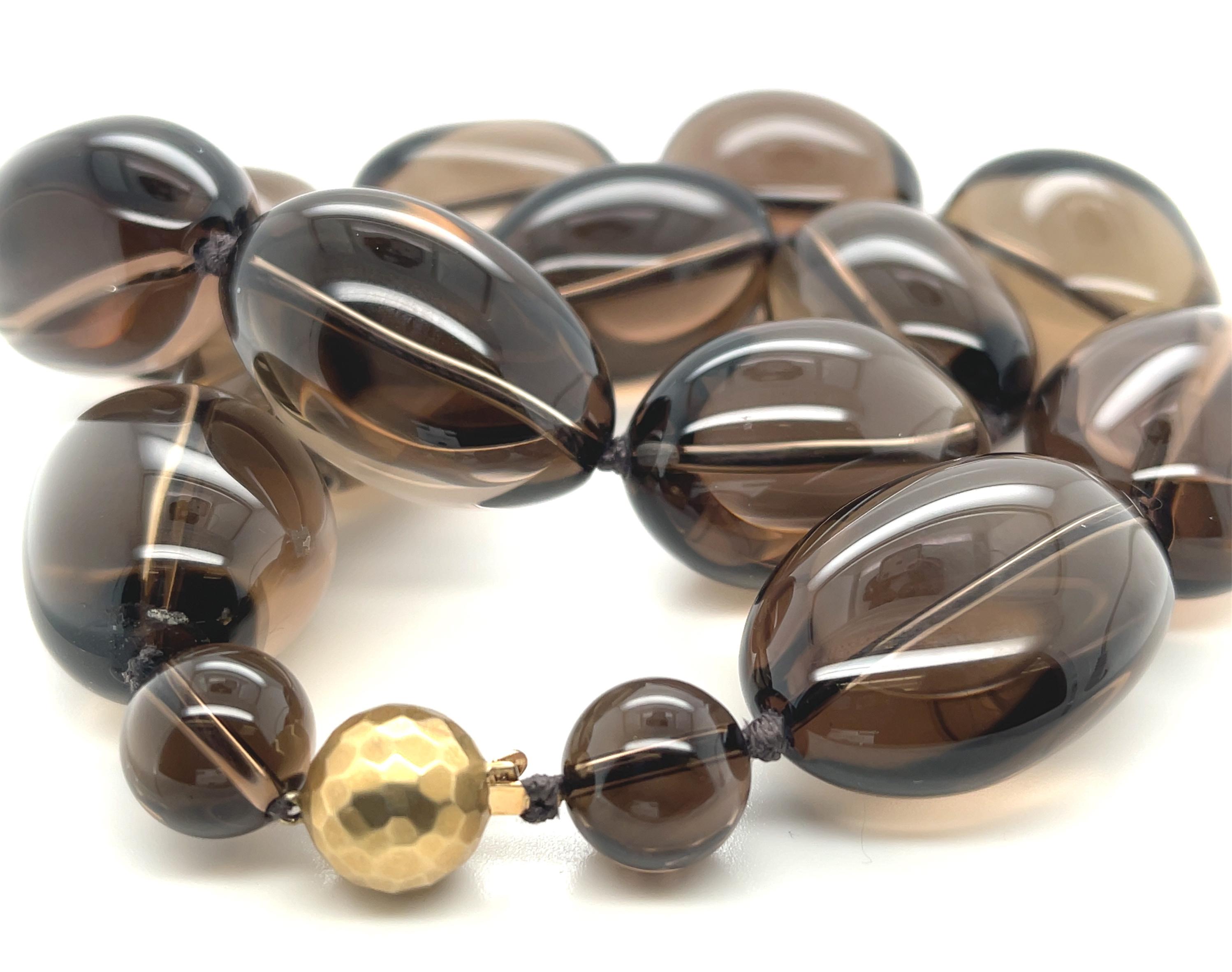 Collier de perles en quartz fumé et café avec fermoir en or jaune 14k, 18,5 pouces en vente 4
