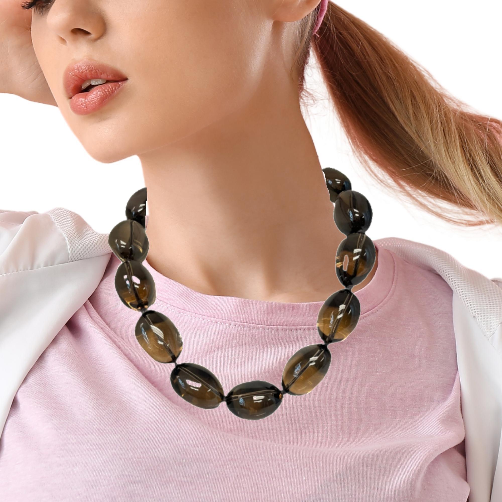 Collier de perles en quartz fumé et café avec fermoir en or jaune 14k, 18,5 pouces en vente 1