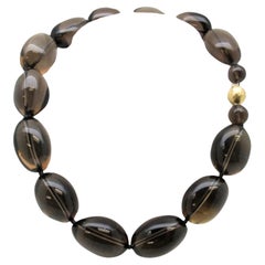 Smoky Coffee Quartz Beaded Necklace with 14k Yellow Gold Clasp, 18.5 Inches