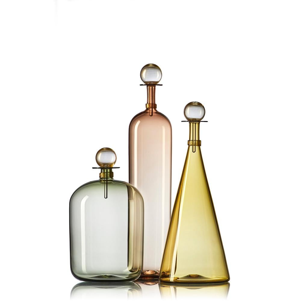 Modern Smoky Colors, Set of Three Custom Vetro Vero Blown Glass Bottles, Made to Order For Sale