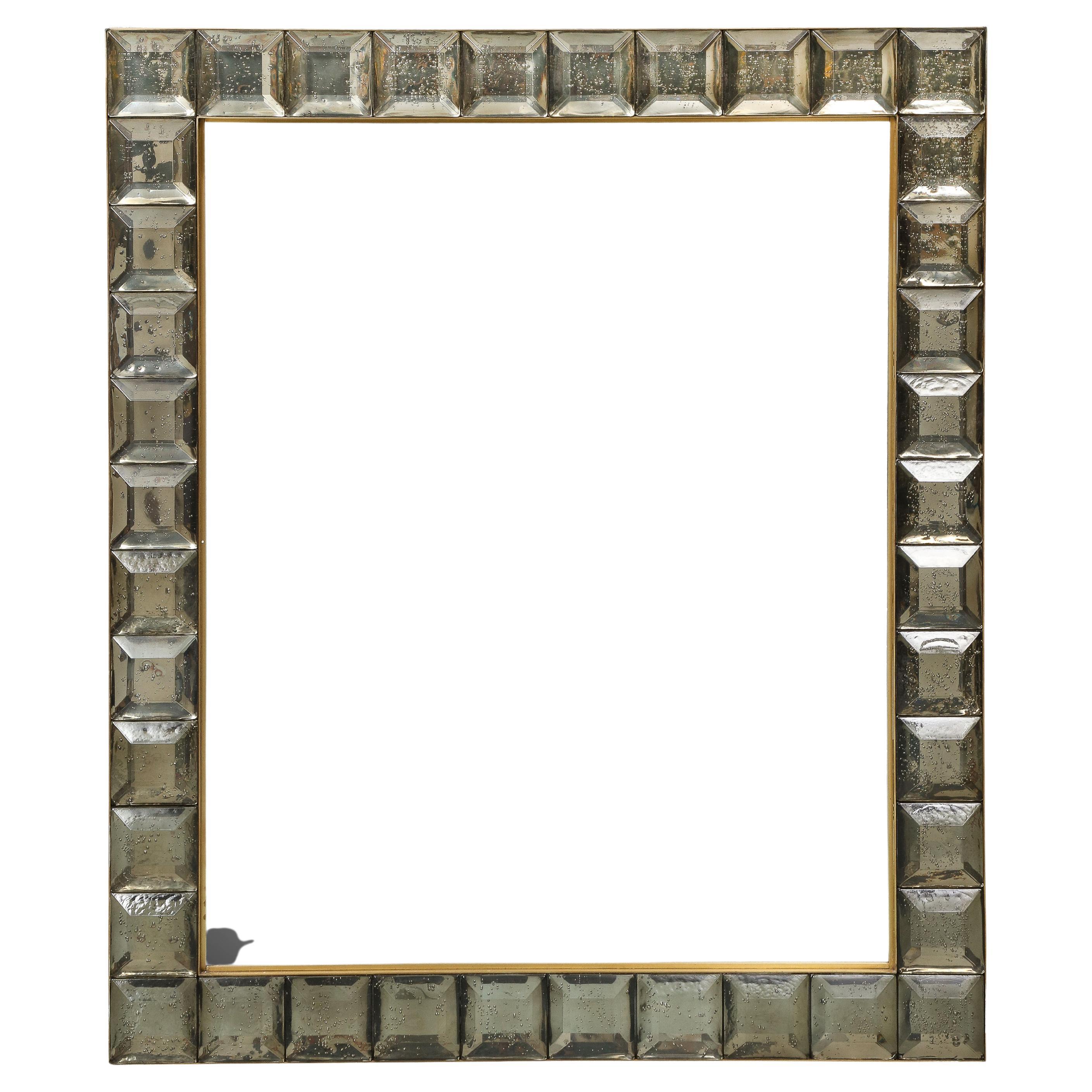 Mid-Century Modern Smoky Diamond Cut Murano Mirror For Sale