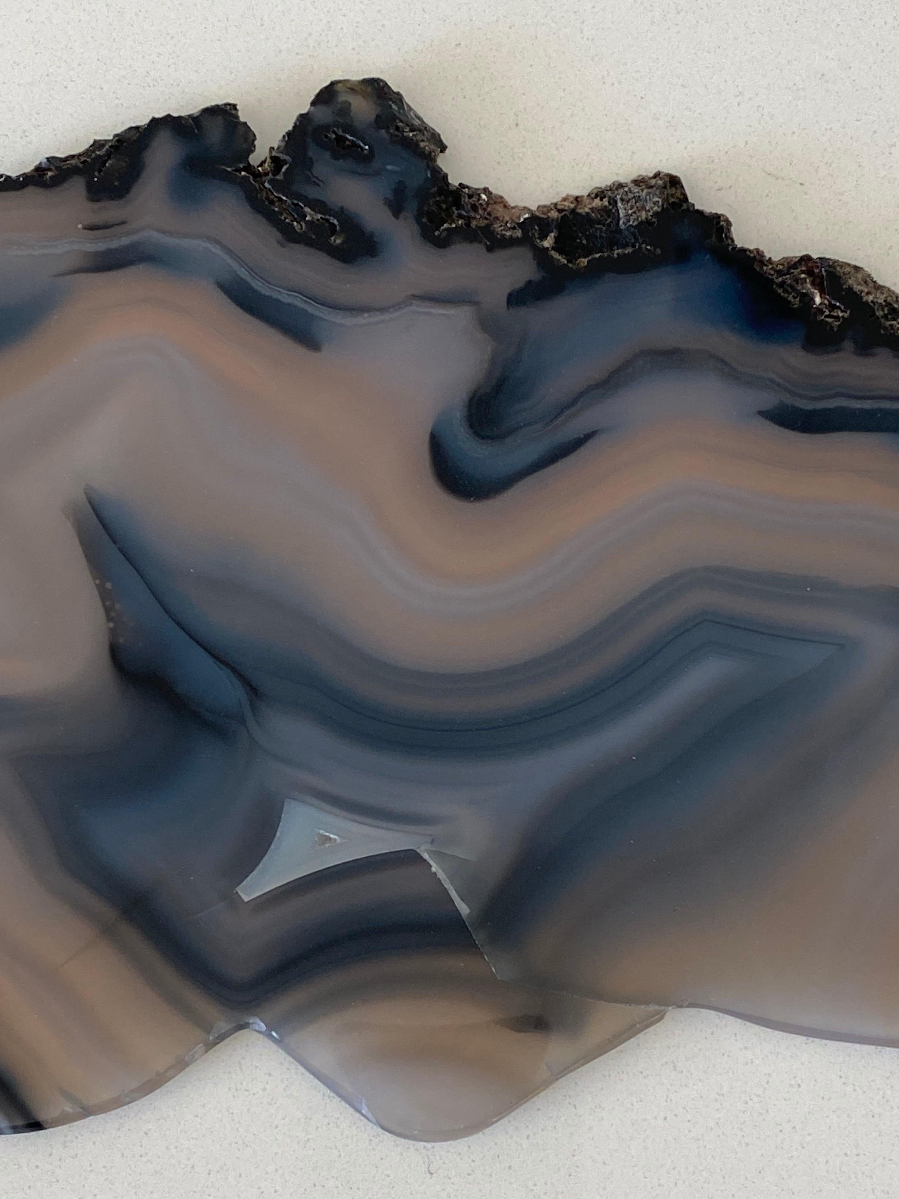 Brazilian Smoky Grey Thin Slice of Agate Sculpture on Stand, Brazil, Prehistoric