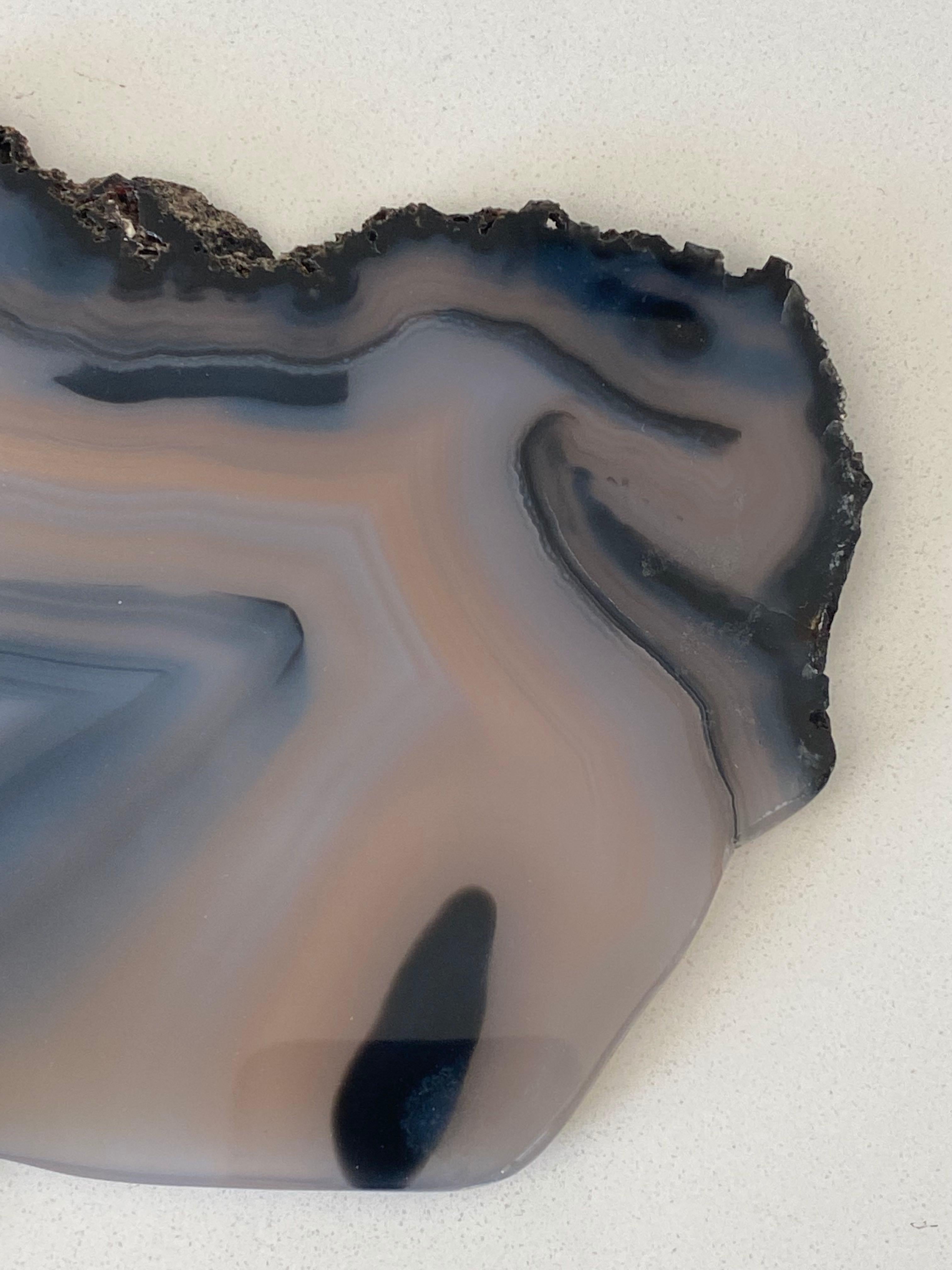 Smoky Grey Thin Slice of Agate Sculpture on Stand, Brazil, Prehistoric In Good Condition In New York, NY